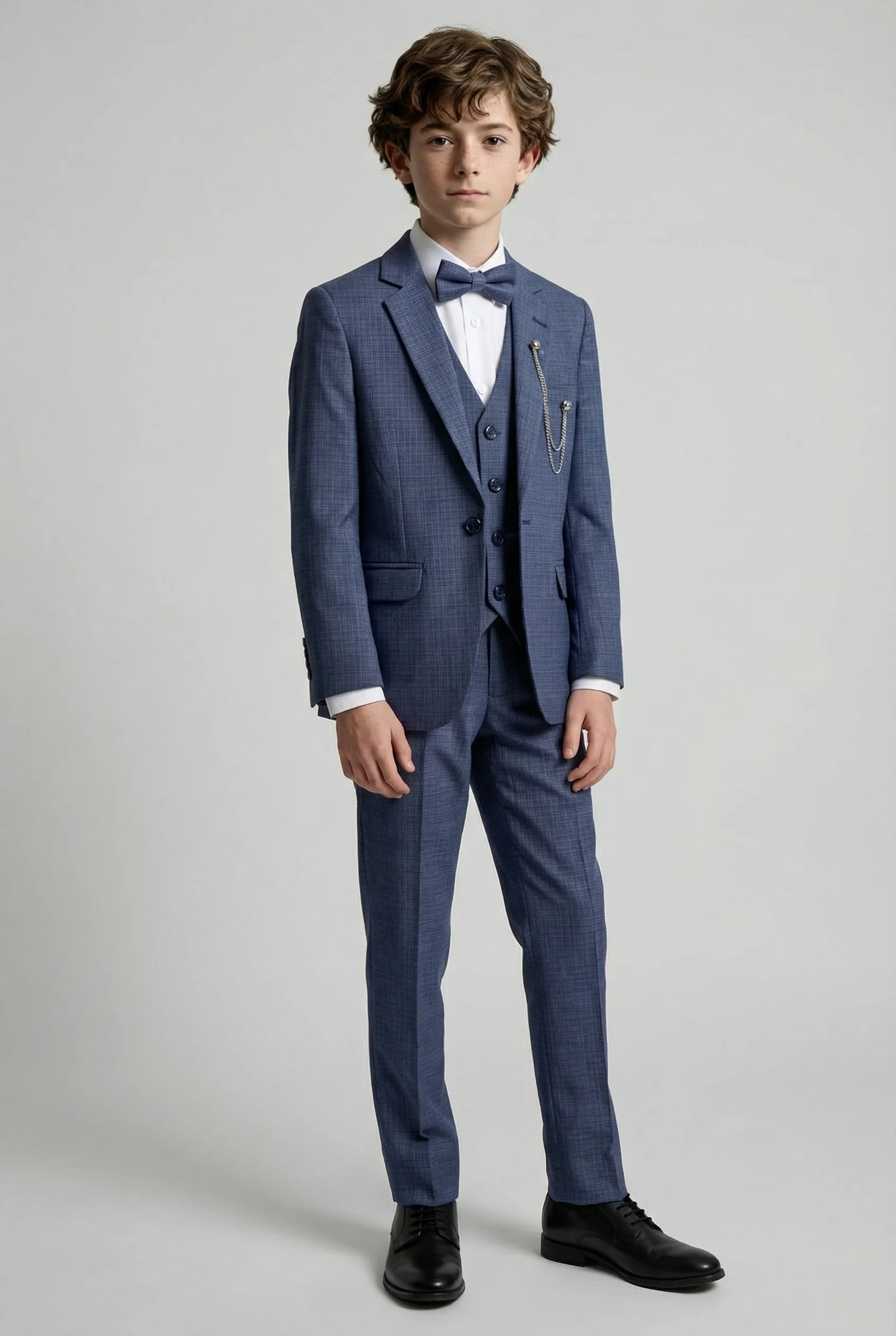 Boys 8-Piece Microcheck Formal Suit - Blue - Image 2