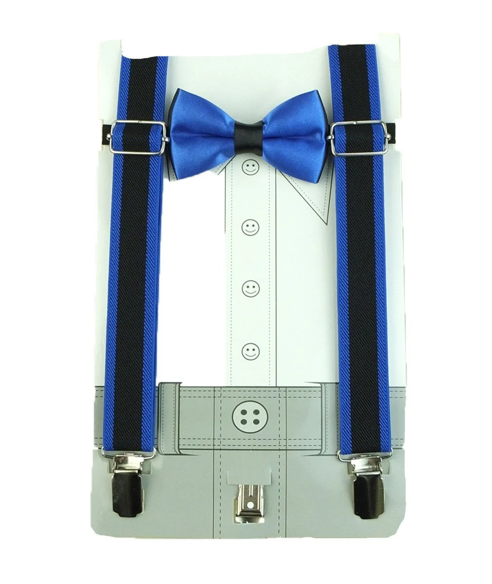 Boys Adjustable Elastic Y-Back Wide Bow Brace Set - Blue and Black