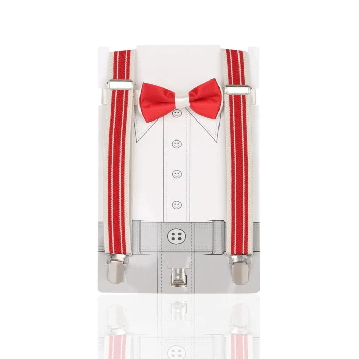 Boys Adjustable Elastic Y-Back Wide Bow Brace Set - Red and Cream