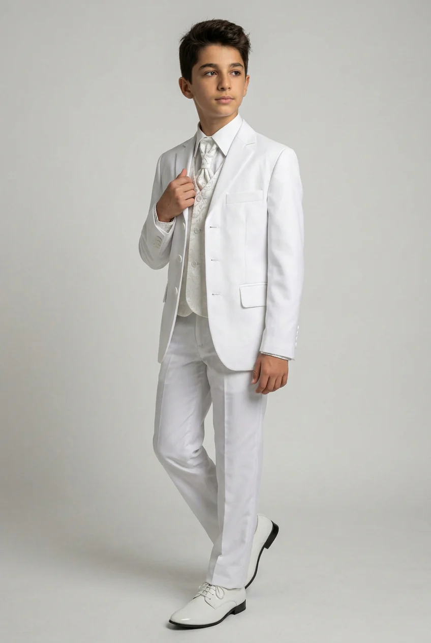 Boys All In One Communion Tailored Fit Suit - White - Image 2