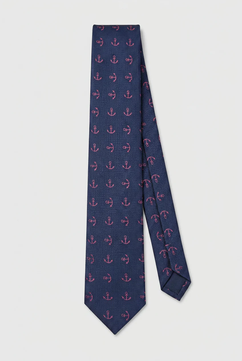 Boys Anchor Patterned Slim Tie - Navy & Purple - Image 2