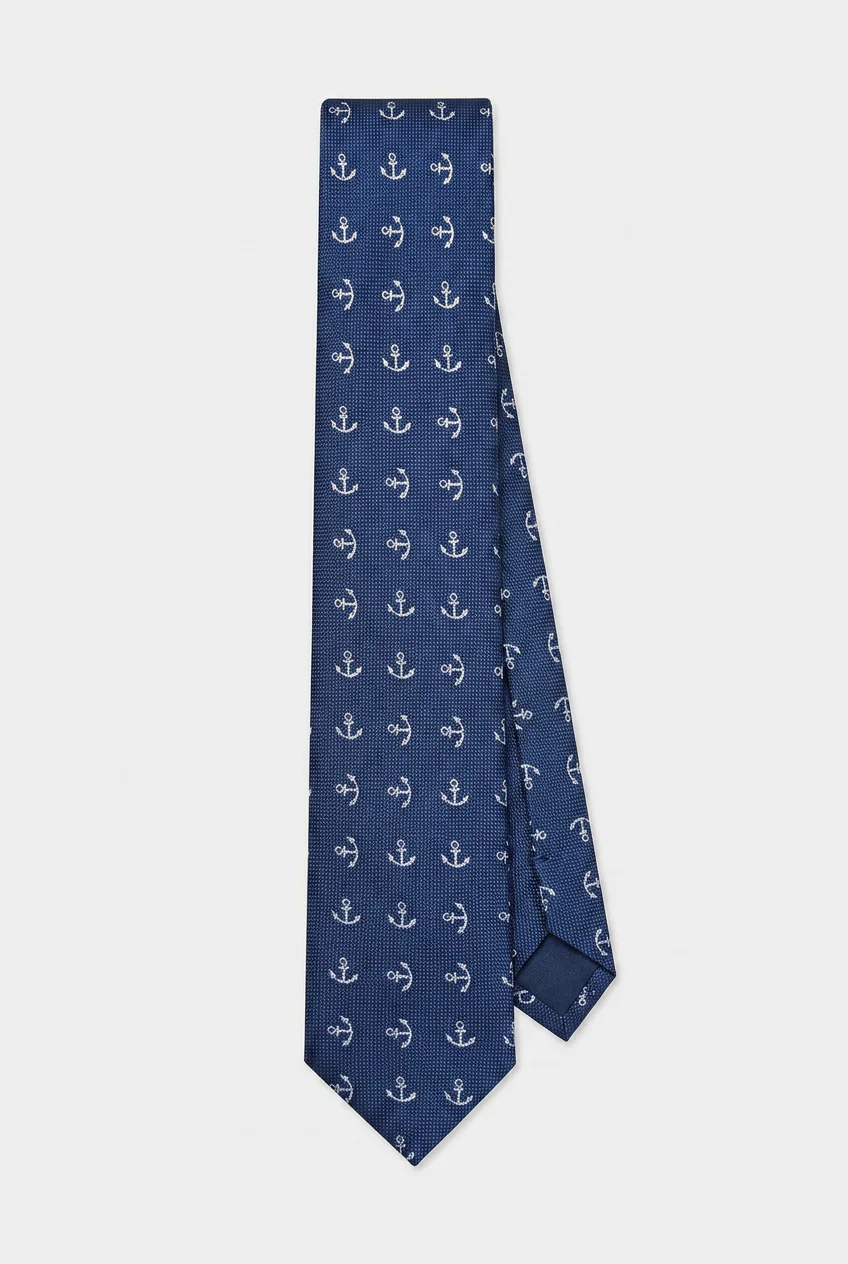 Boys Anchor Patterned Slim Tie - Navy & White - Image 2