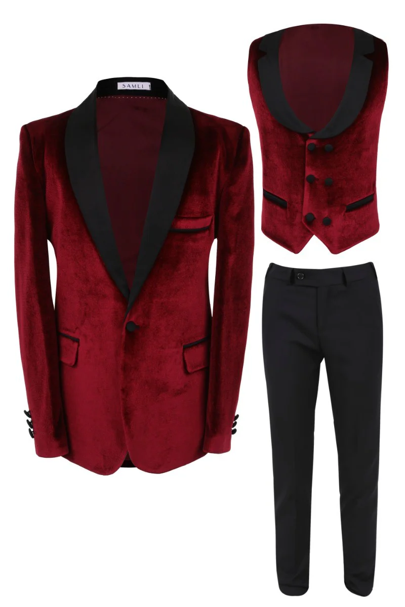 Boys Velvet Tuxedo 5 Piece Dinner Suit - Burgundy and Black - Image 6