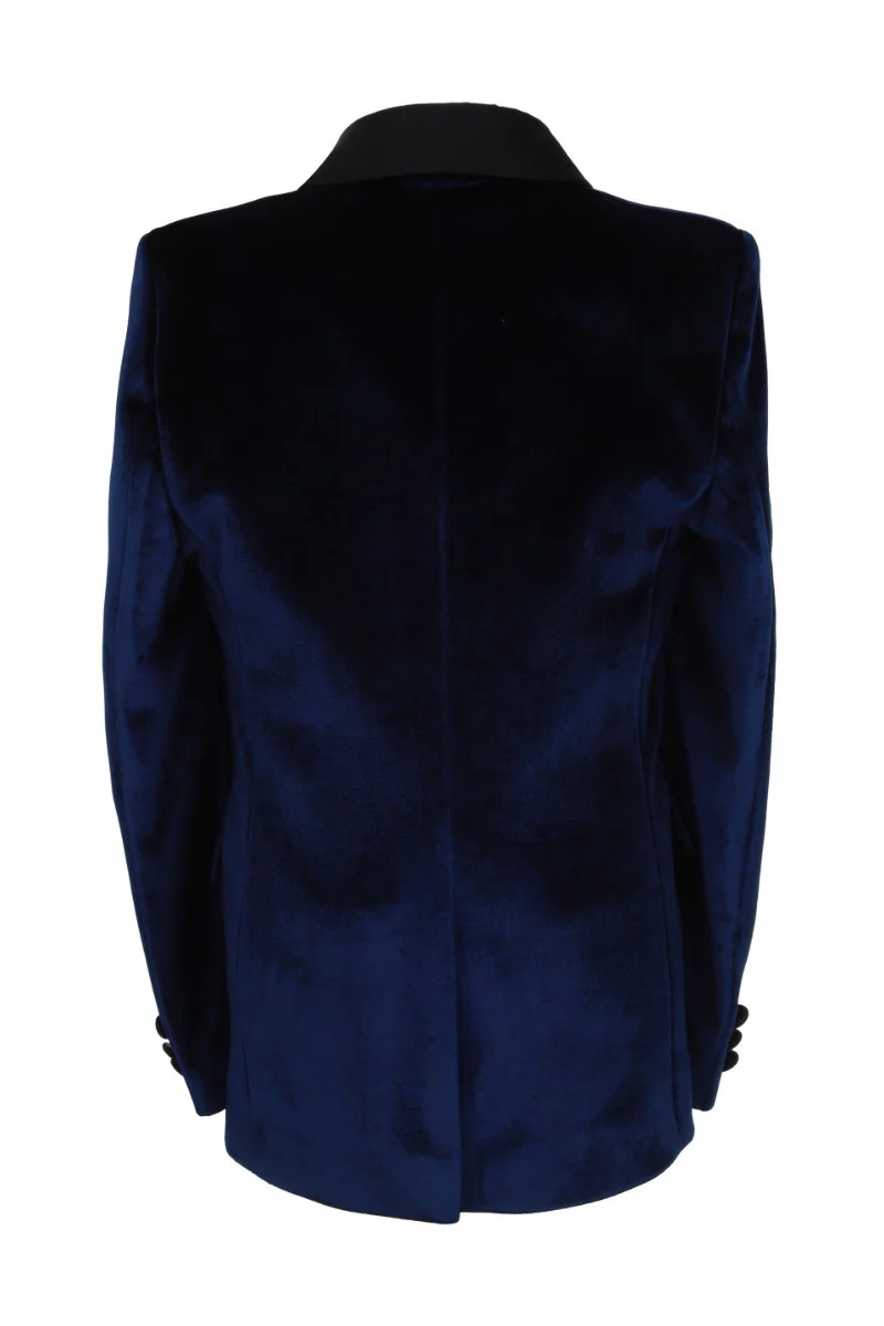 Boys Velvet Tuxedo 5 Piece Dinner Suit - Navy Blue and Black - Image 3