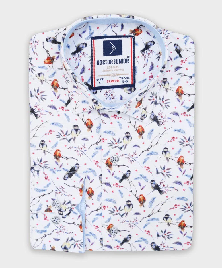 Boys Birds Printed Casual Slim Fit Shirt - Multicolour - Image 2