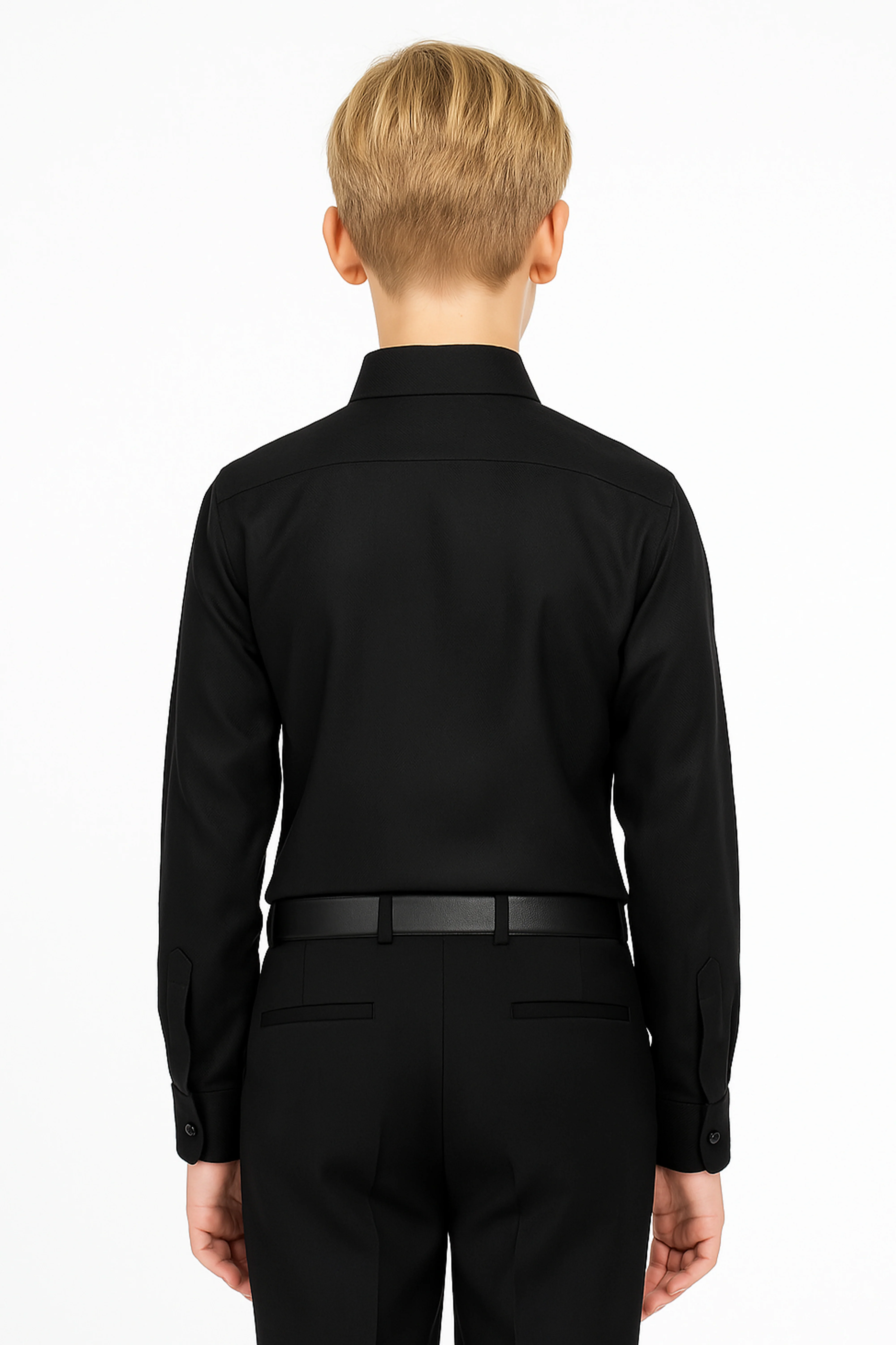 Boys’ Cotton Herringbone Formal Shirt with Classic Collar - Harput - Black - Image 2