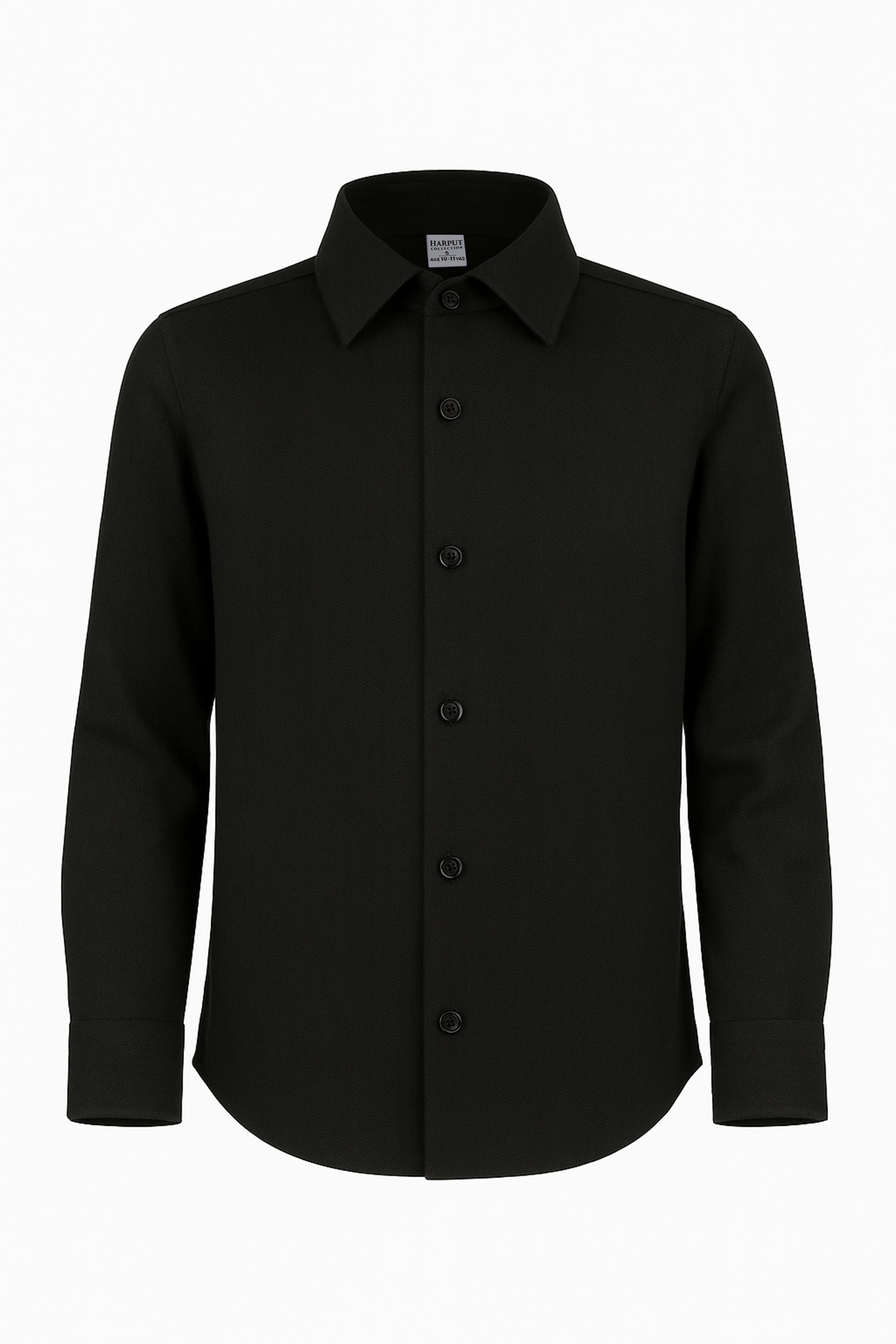 Boys’ Cotton Herringbone Formal Shirt with Classic Collar - Harput - Black - Image 3