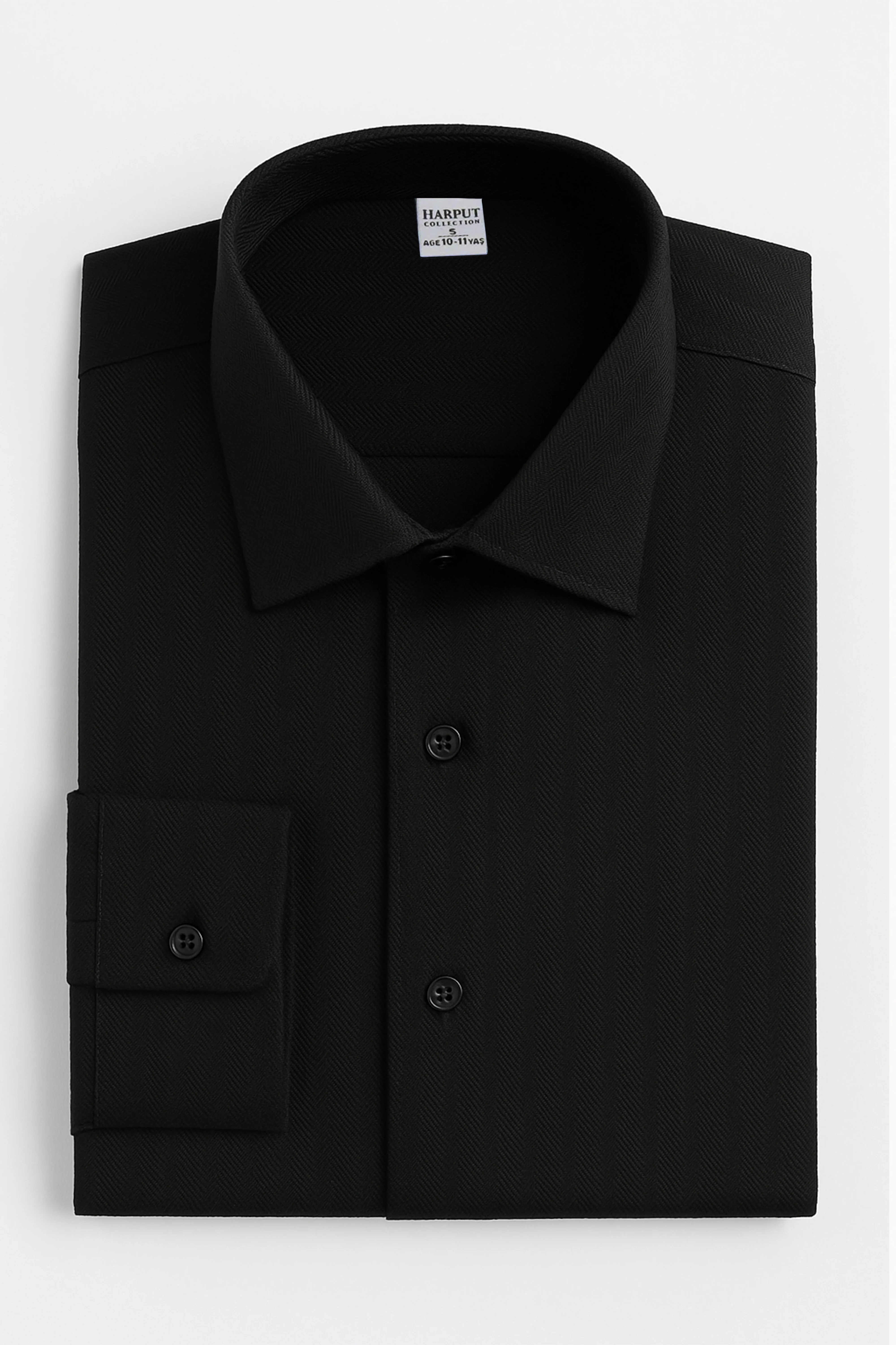 Boys’ Cotton Herringbone Formal Shirt with Classic Collar - Harput - Black - Image 5