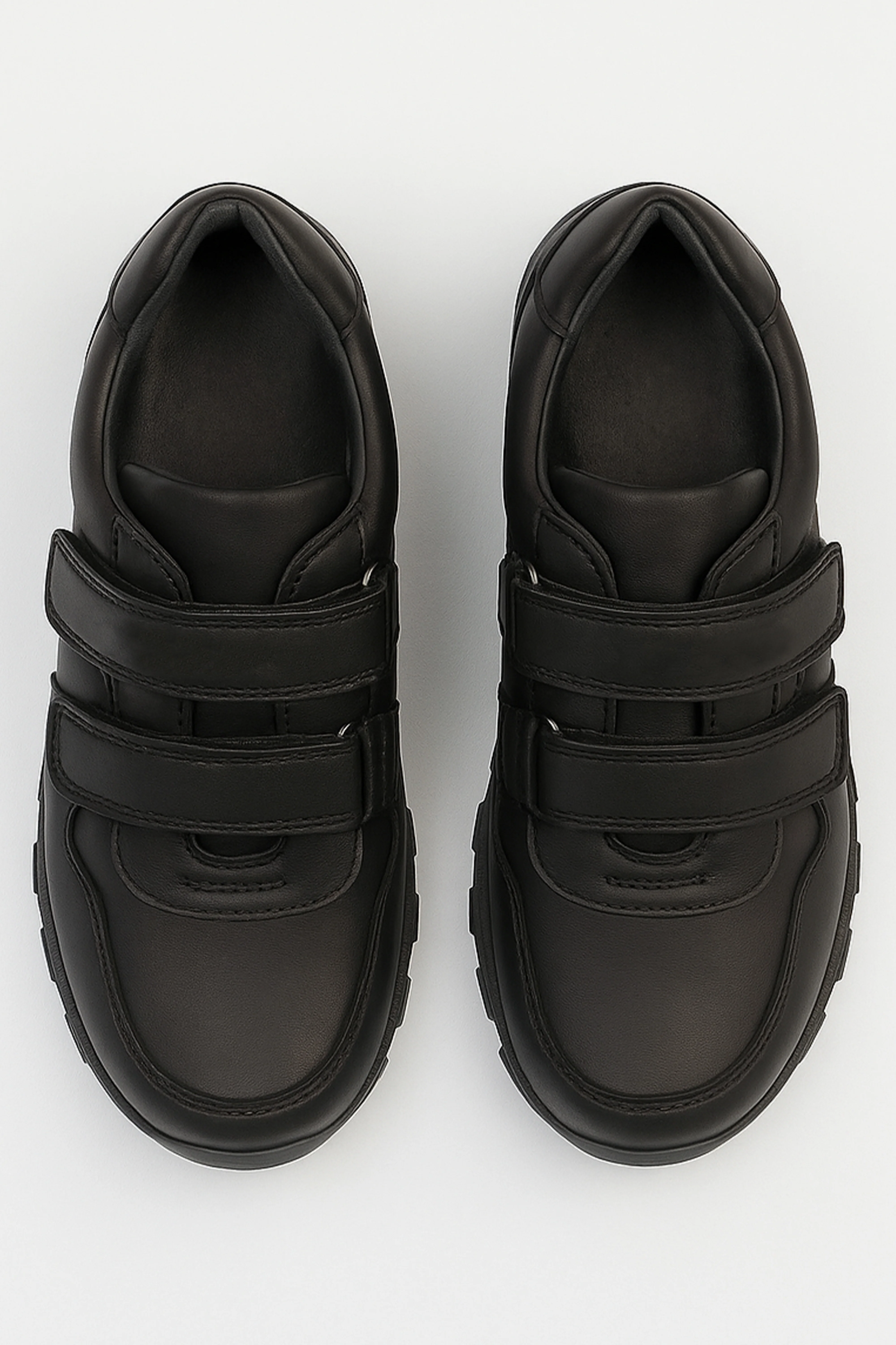Boys Black Leather Velcro School Trainer Shoes - 3750 - Black - Image 2