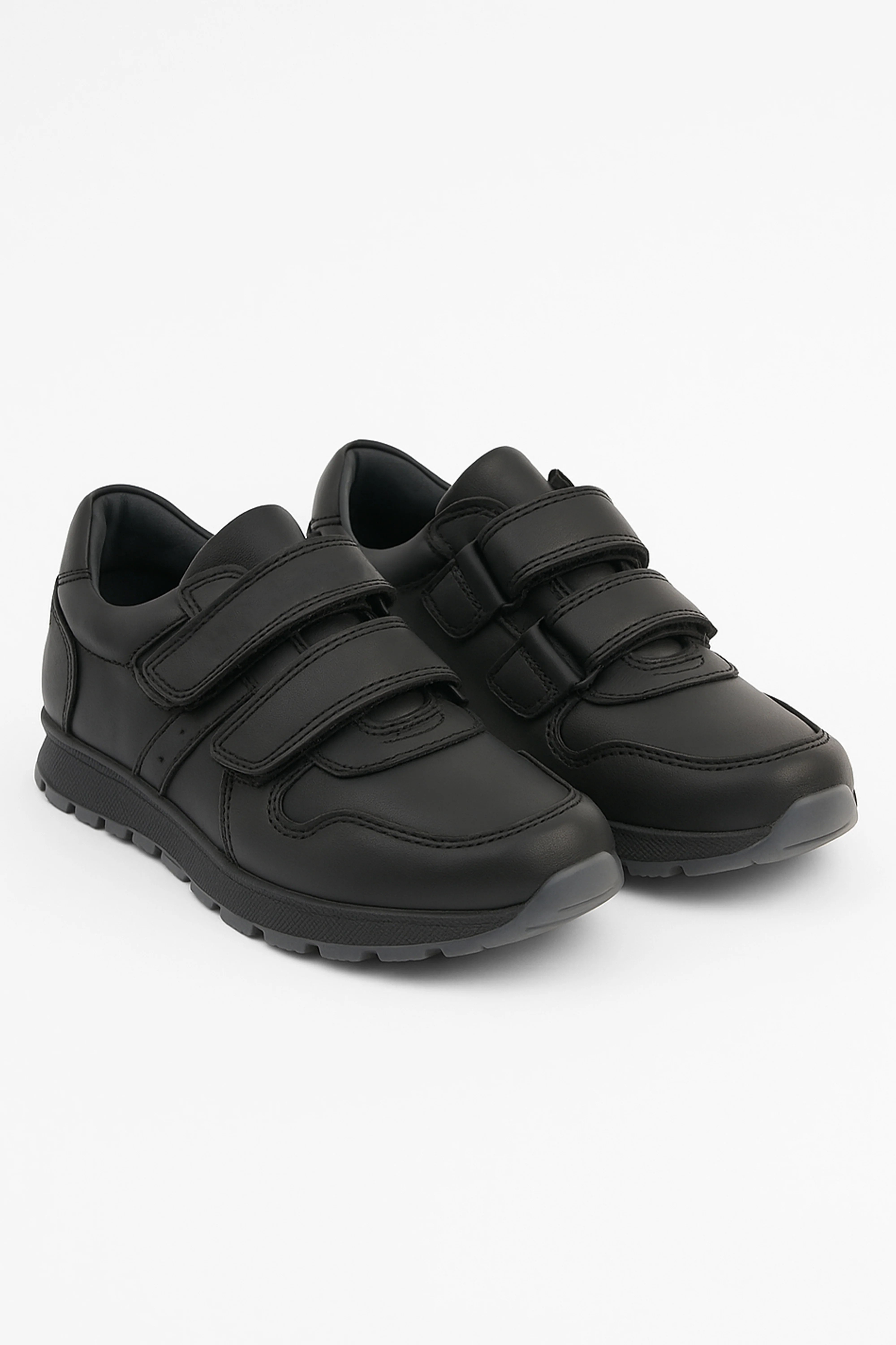Boys Black Leather Velcro School Trainer Shoes - 3750 - Black - Image 3