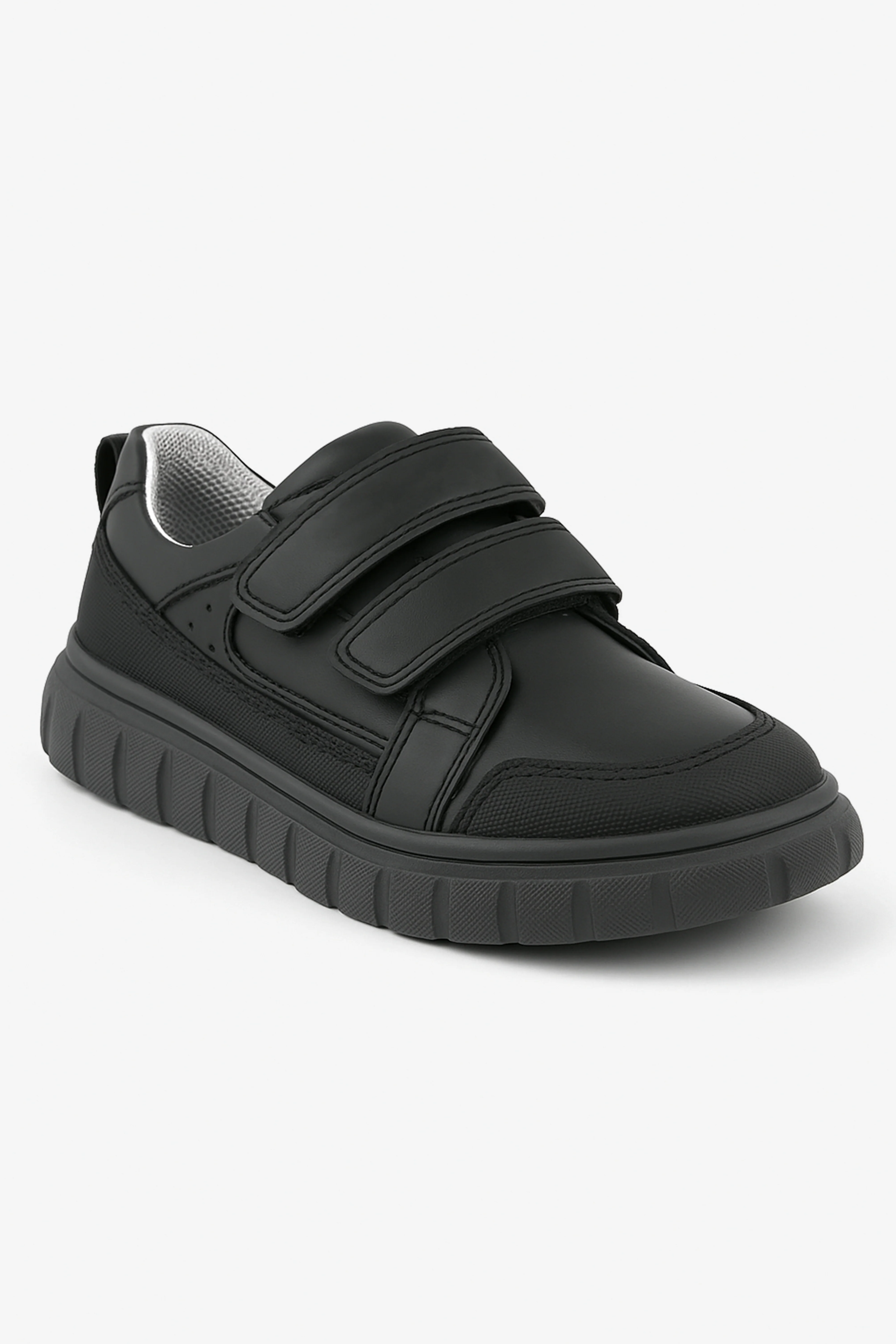 Boys Black Leather Velcro Sporty School Shoes - 4506 - Black