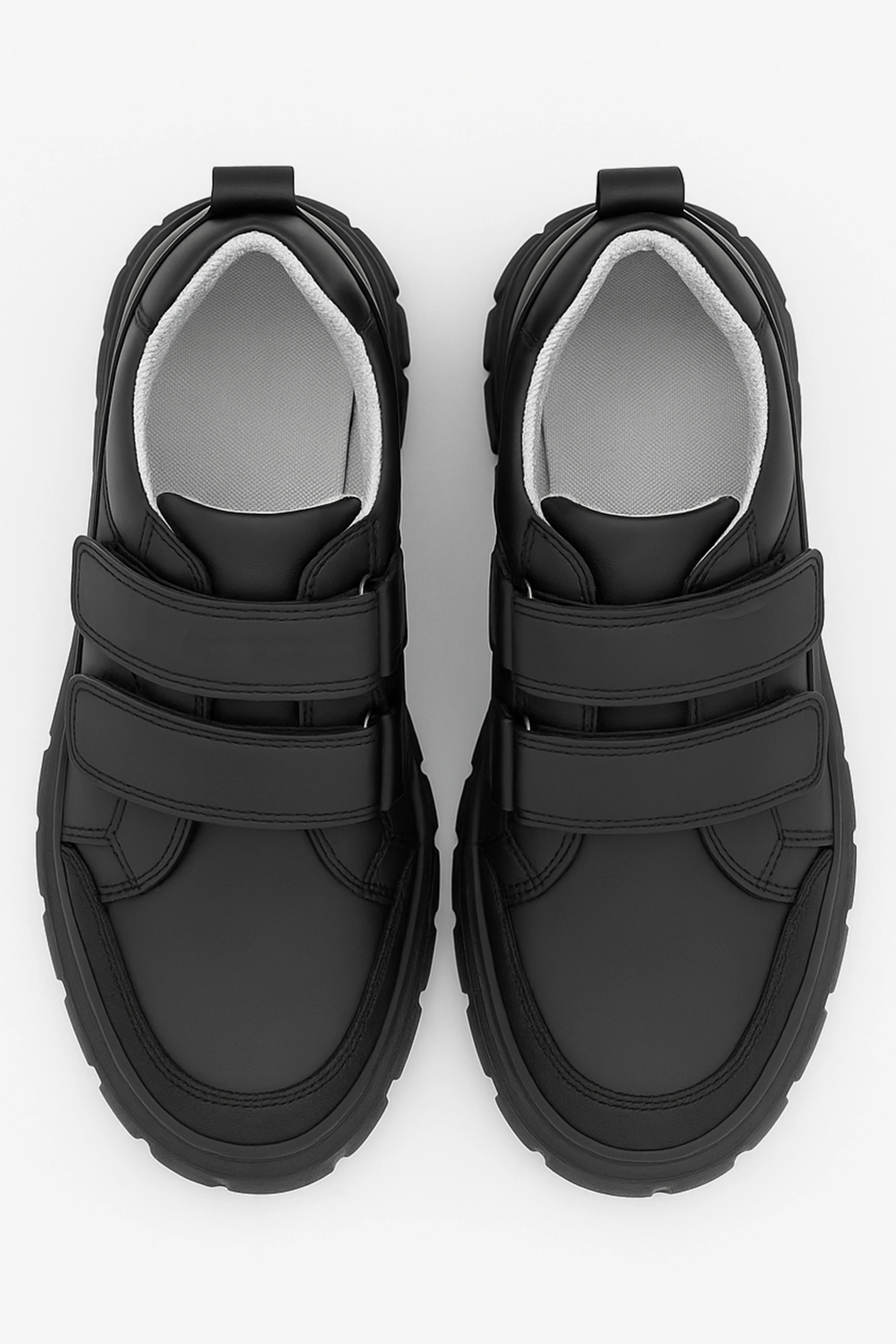 Boys Black Leather Velcro Sporty School Shoes - 4506 - Black - Image 2