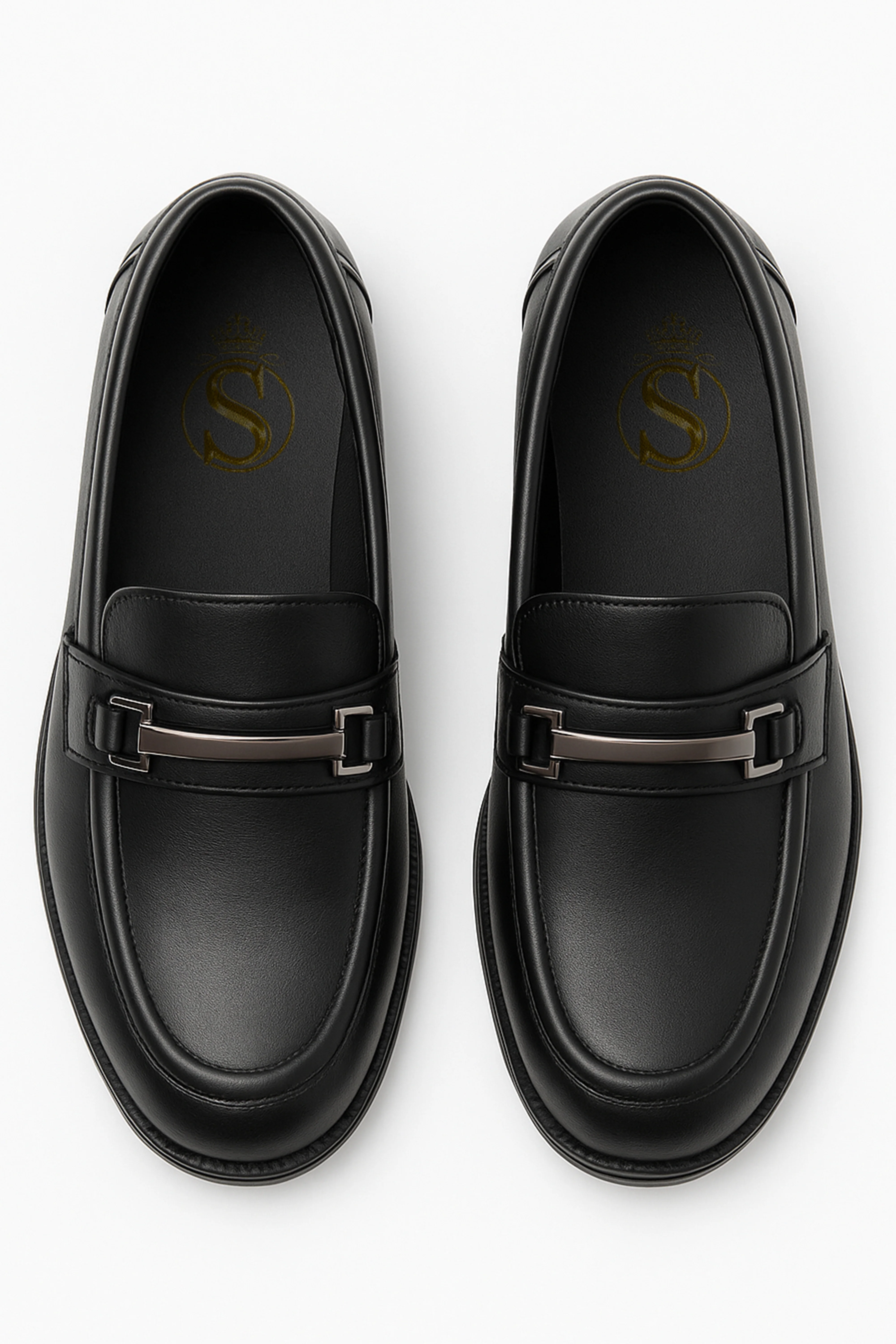 Boys’ Black Slip-On Loafer Shoes with Metal Bar - Colin - Black - Image 2