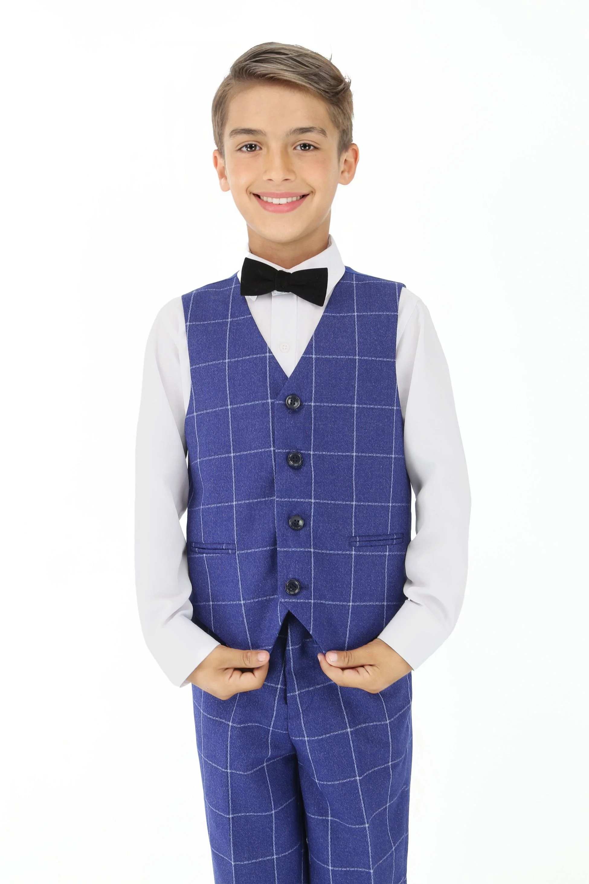 Boys Blue Formal Checkered Suit - Blue - Image 5