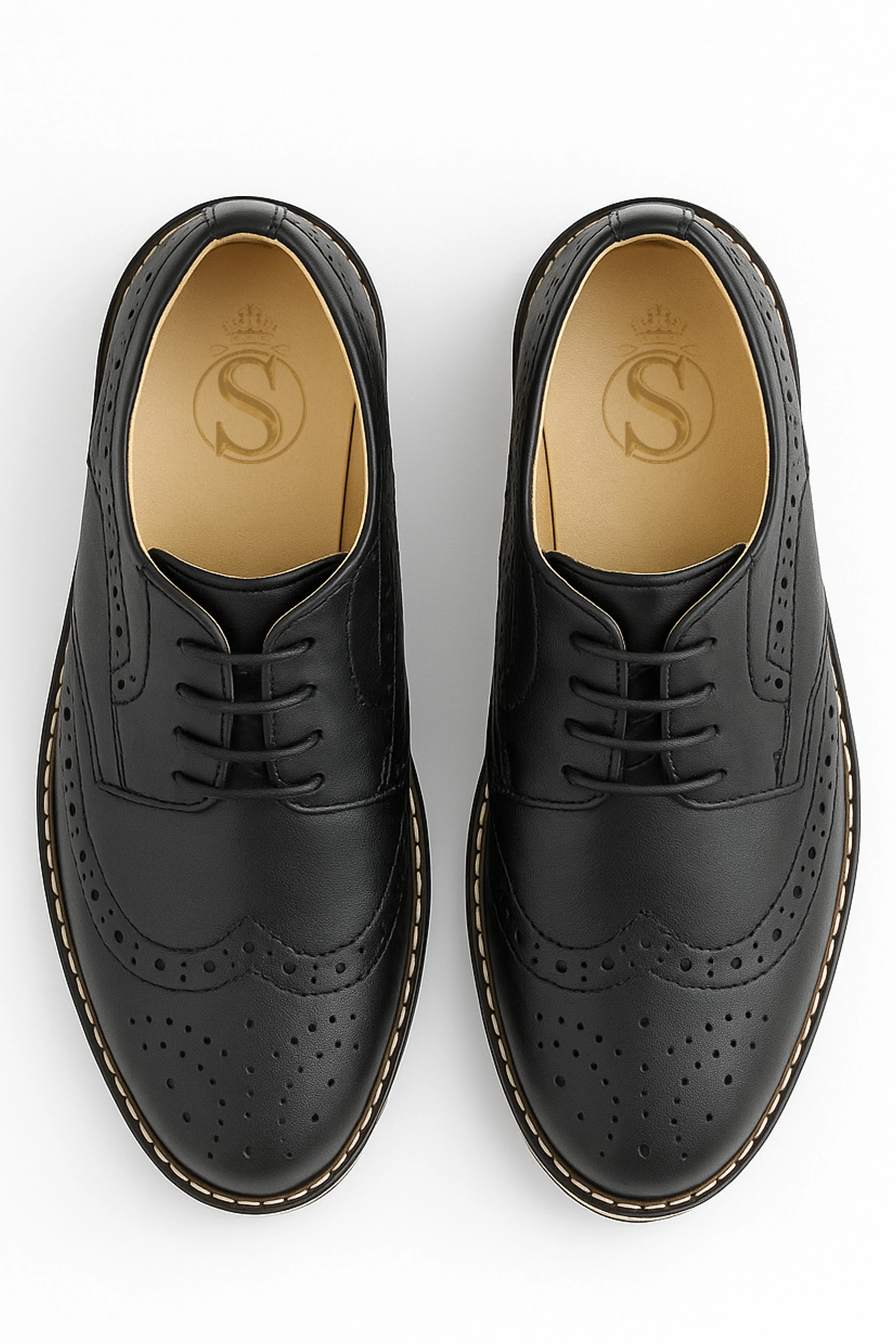 Boys Lace Up Leather Brogue Shoes - Black - Image 2