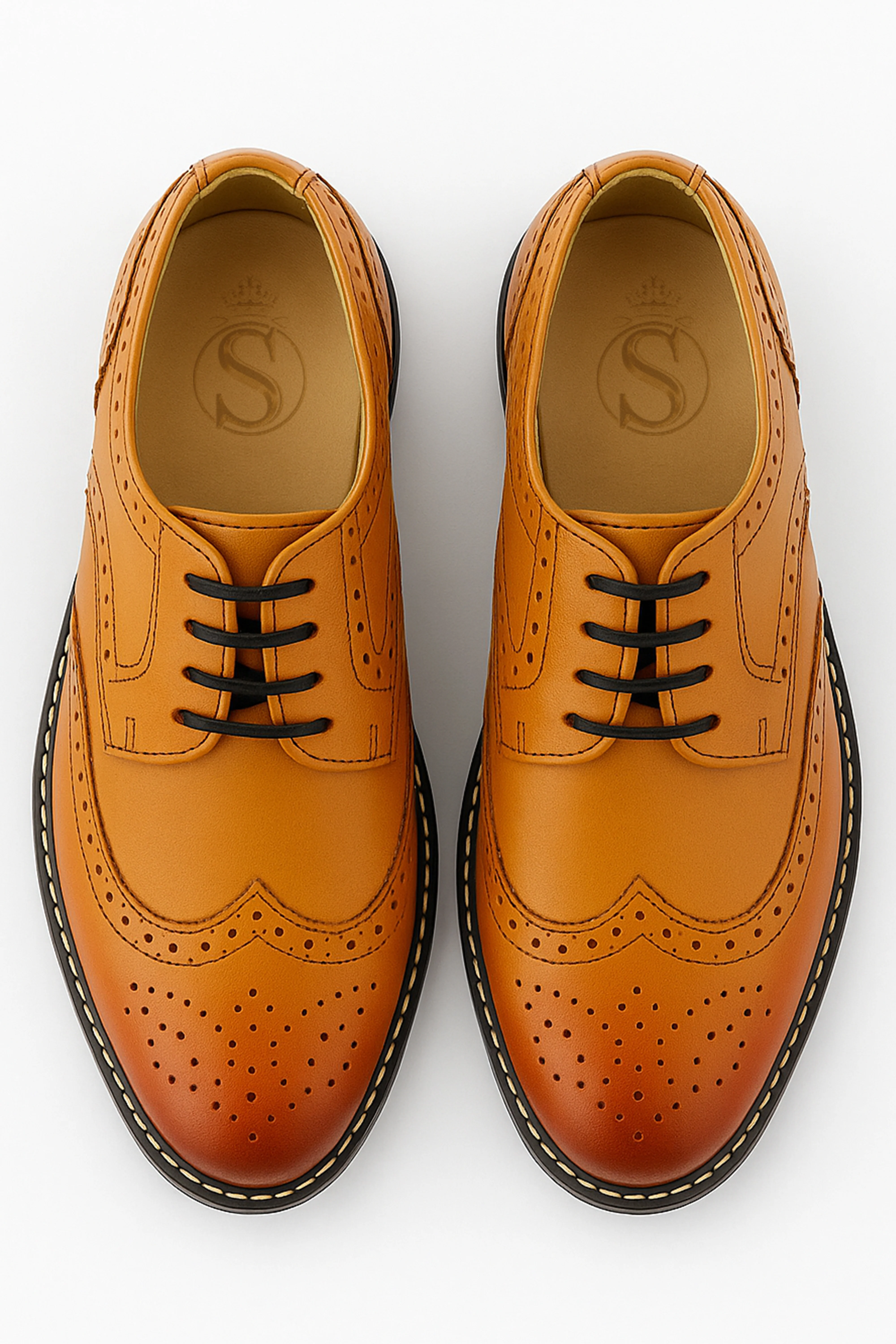 Boys Lace Up Leather Brogue Shoes - Tan Brown - Image 2