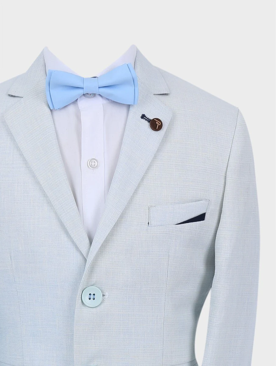Boys Tailored Fit Linen Ice Blue Blazer - Ice Blue - Image 2