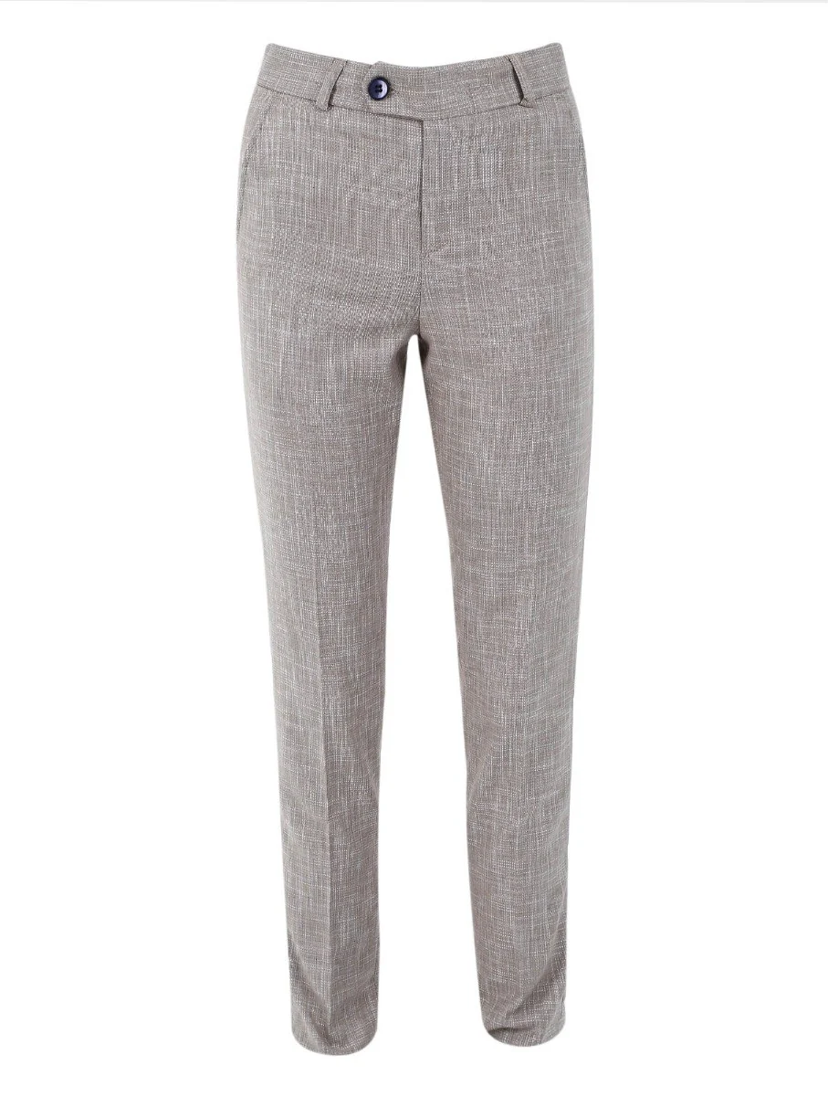 Boys Slim Fit Windowpane Check Suit - Beige - Image 7