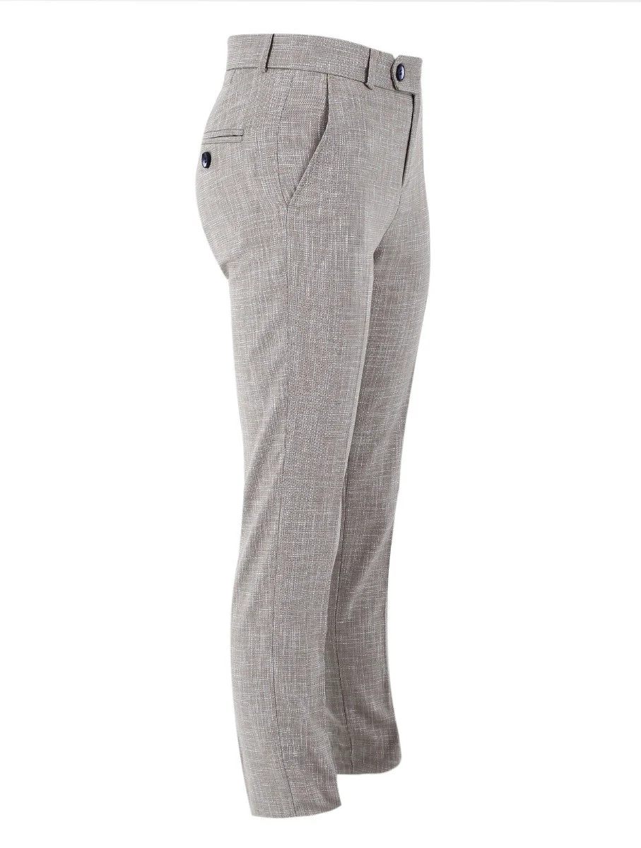 Boys Slim Fit Windowpane Check Suit - Beige - Image 8