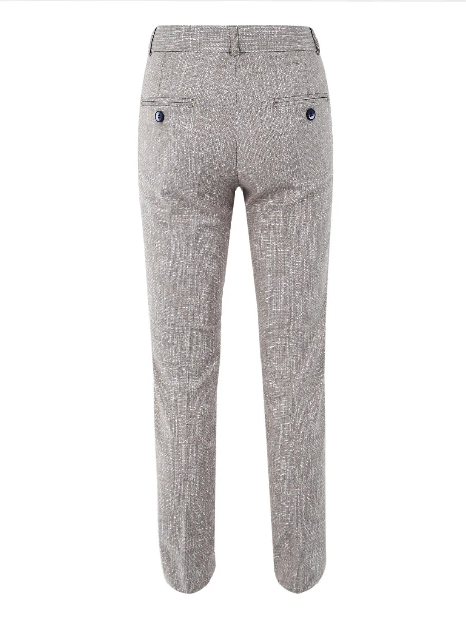 Boys Slim Fit Windowpane Check Suit - Beige - Image 9