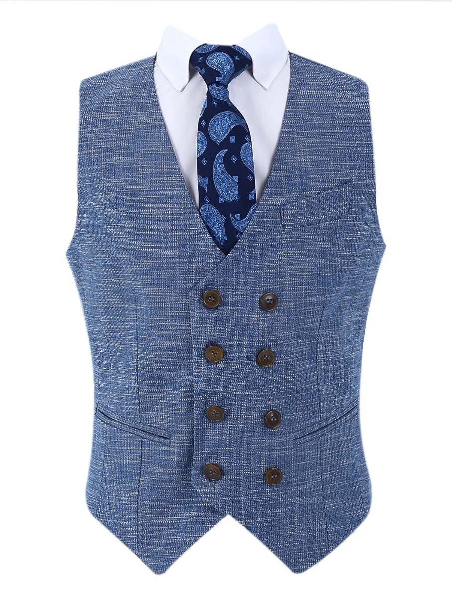 Boys Slim Fit Windowpane Check Suit - Blue - Image 5