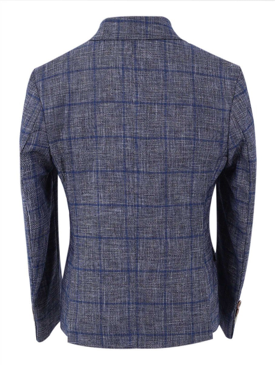 Boys Slim Fit Windowpane Check Suit - Grey - Image 4