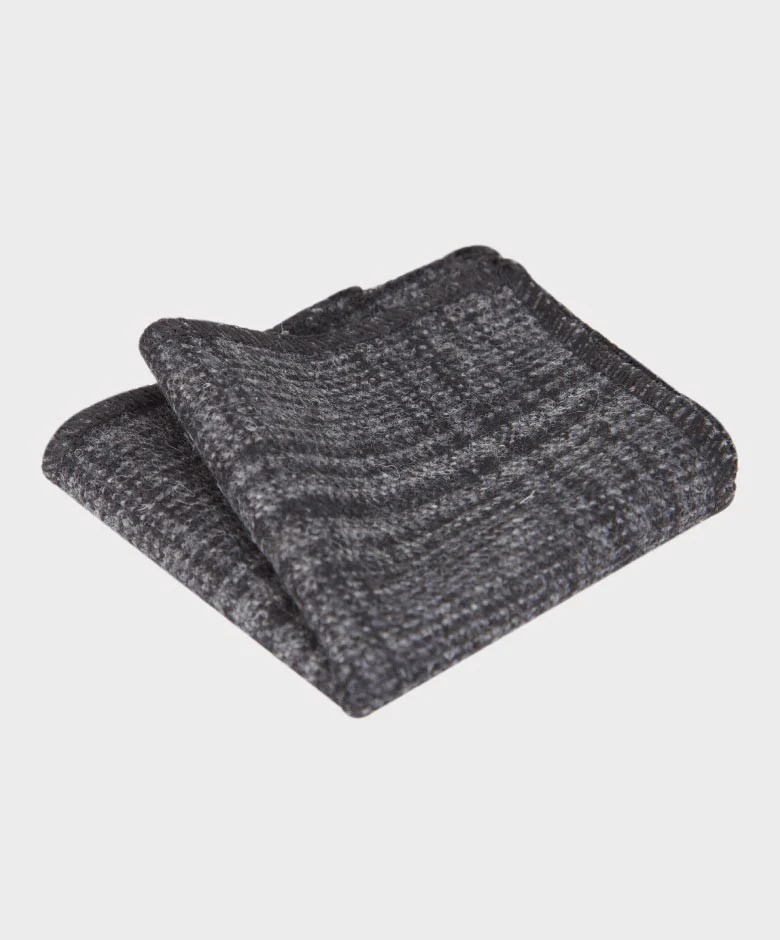 Boys Check Tweed Charcoal Grey Bow Tie and Hanky Set - Charcoal Grey - Image 5