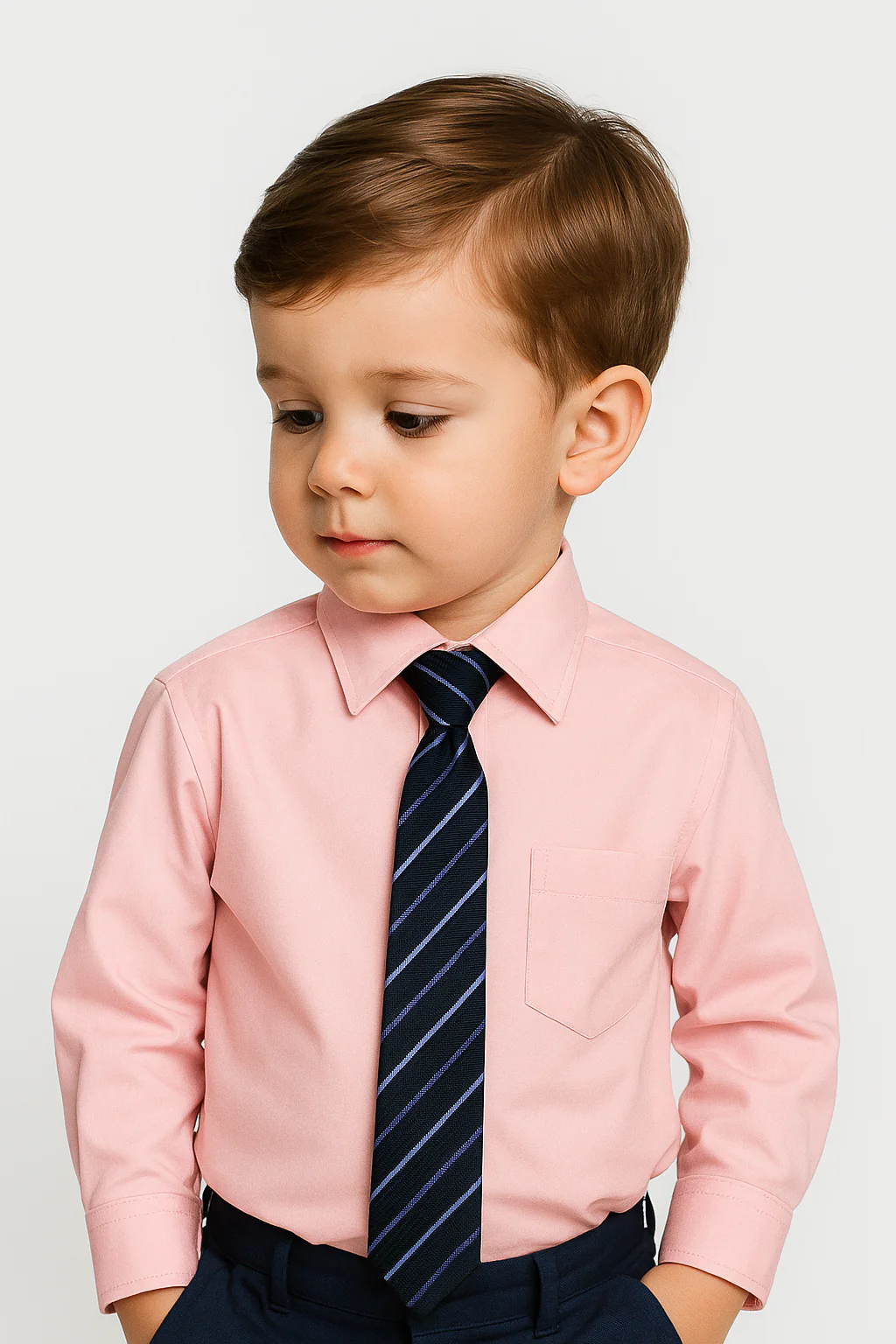 Boys Classic Collar Shirt & Tie Set - Pink- Multicolored Tie