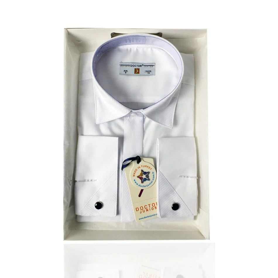 Boys Classic Collar Cufflink Shirt - White - Image 2