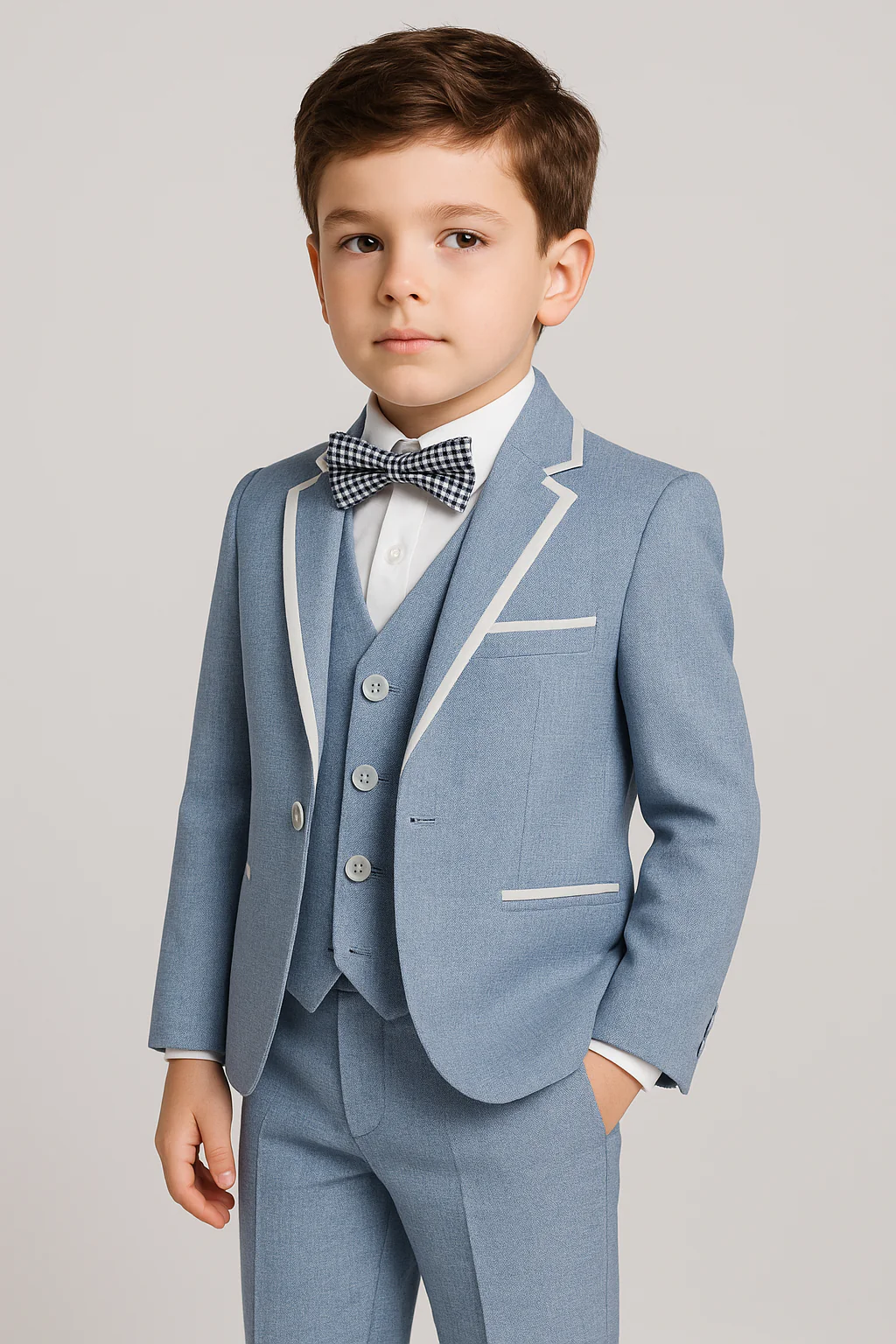 Boys Communion Piping Slim Fit Suit - Sky Blue