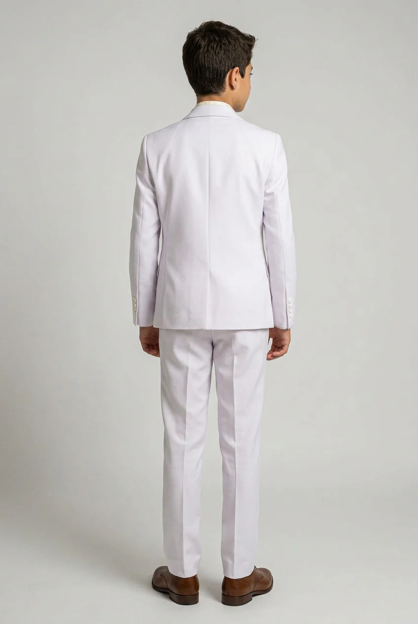 Boys 6 Piece Communion Tailored Fit Suit Set - Off White - Ivory - Image 3