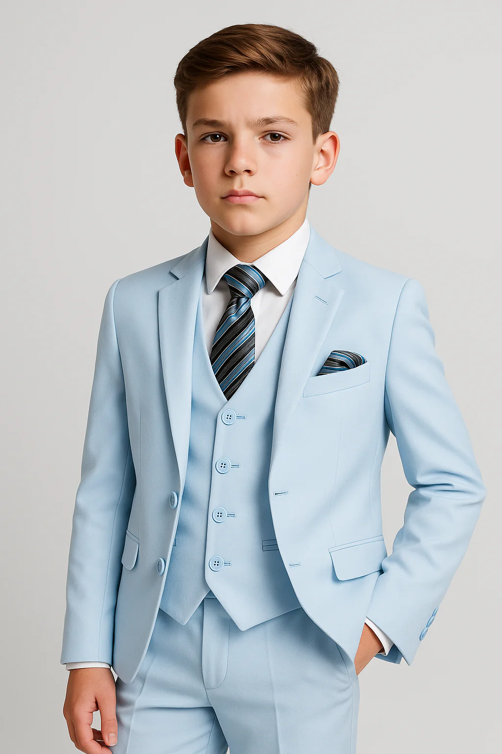 Boys Solid Tailored Fit Communion Suit Set - Light Blue