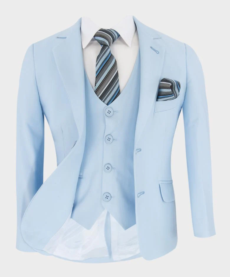 Boys Solid Tailored Fit Communion Suit Set - Light Blue - Image 3