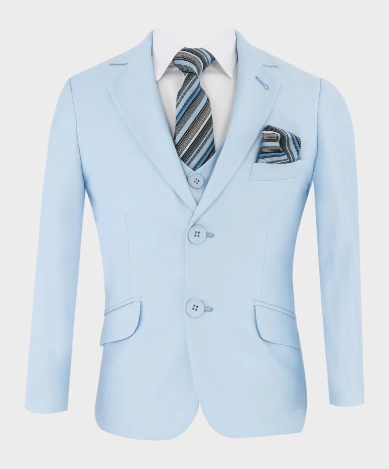 Boys Solid Tailored Fit Communion Suit Set - Light Blue - Image 4