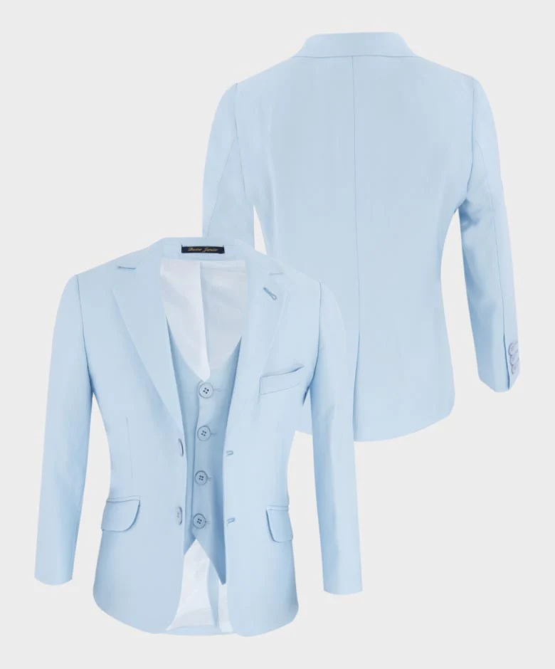 Boys Solid Tailored Fit Communion Suit Set - Light Blue - Image 6