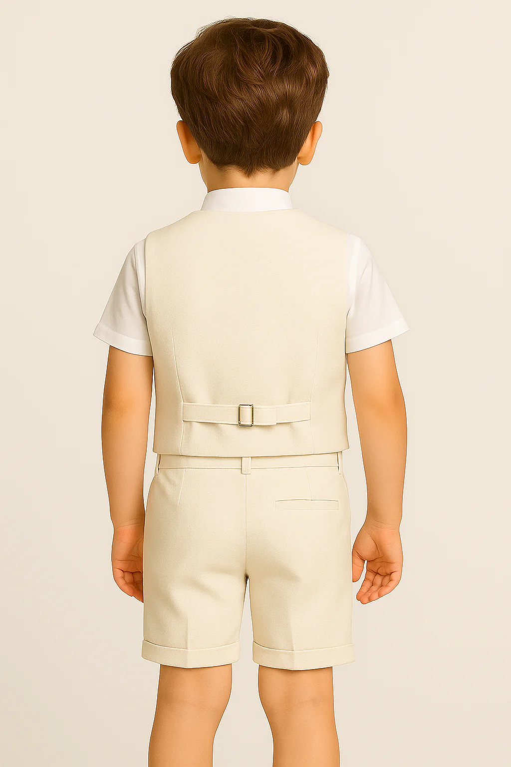 Boys Cotton 4-Piece Summer Waistcoat Shorts Suit Set - Cream - Image 2