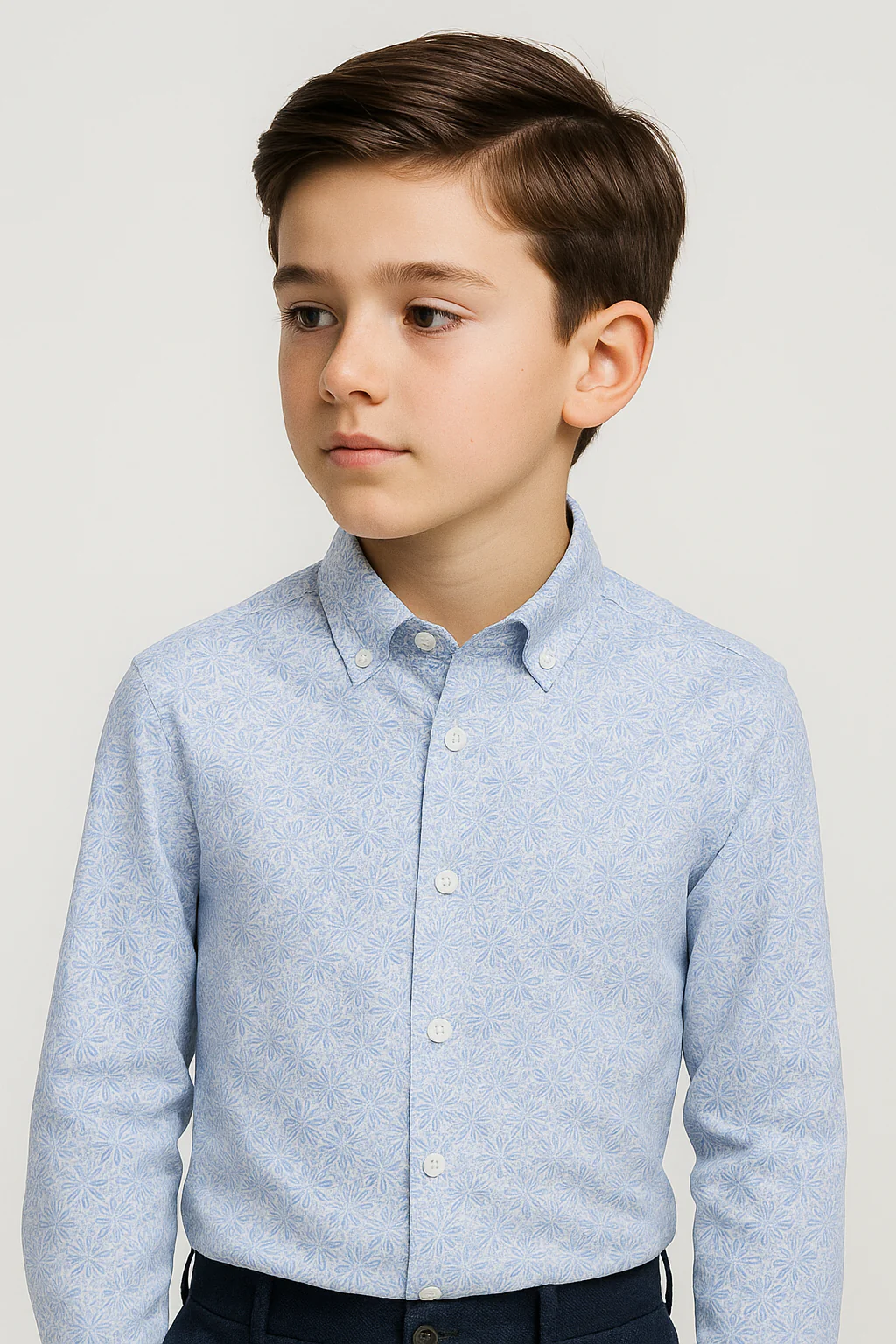 Boys’ Cotton Blue Floral Pattern Button Down Shirt
