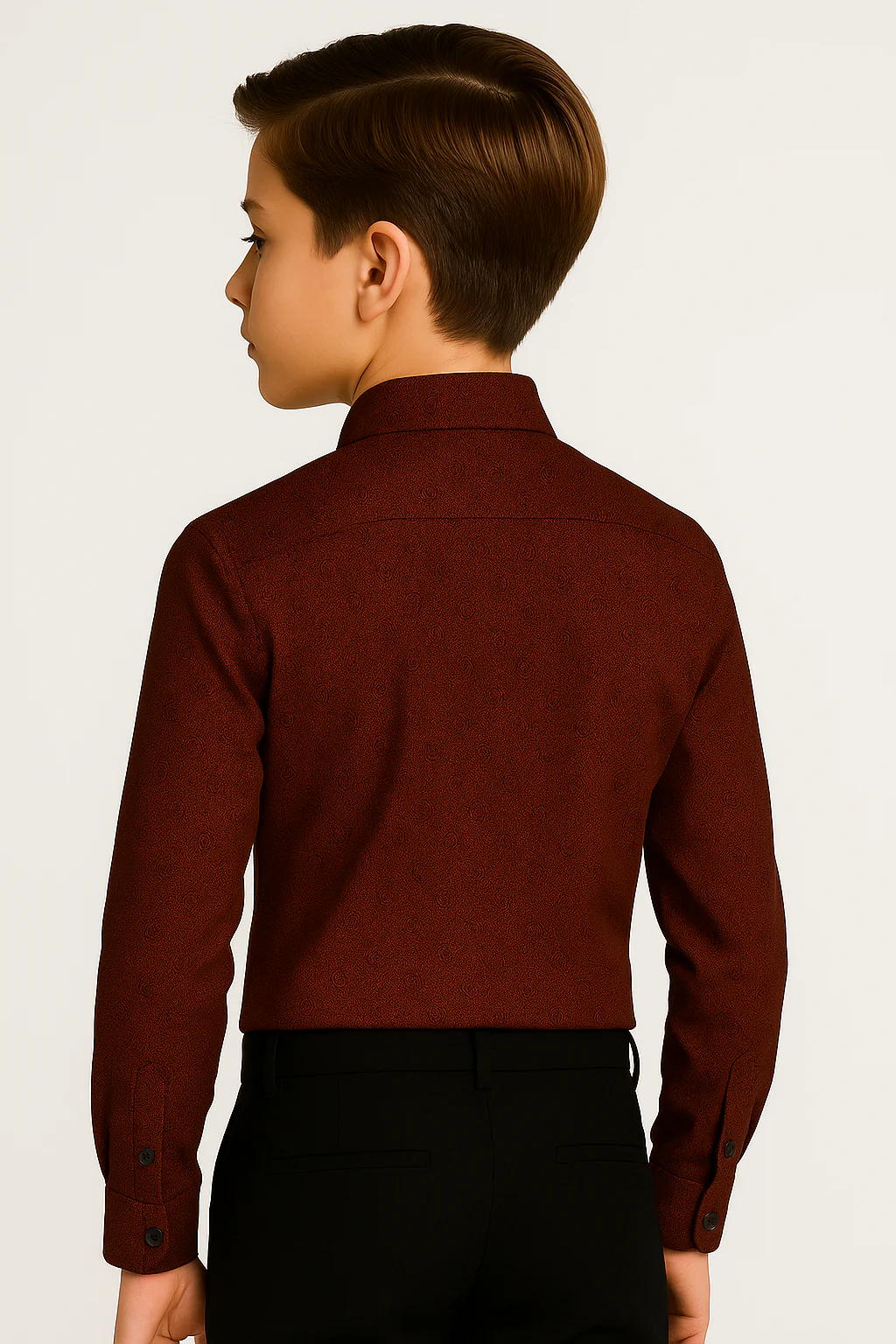 Boys’ Cotton Burgundy Floral Paisley Button Down Shirt - Image 2