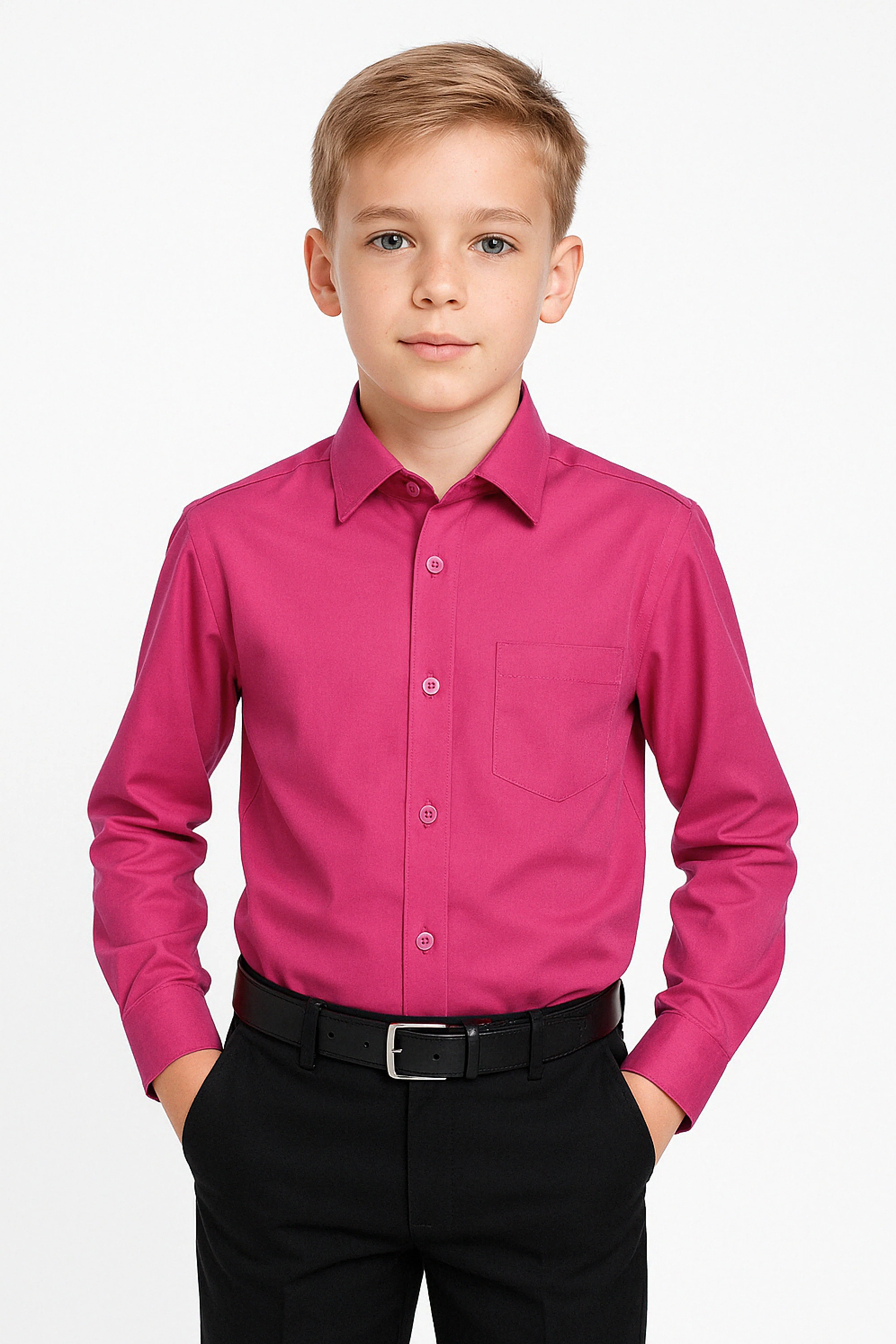 Boys Cotton Blend Formal Shirt - Fuchsia