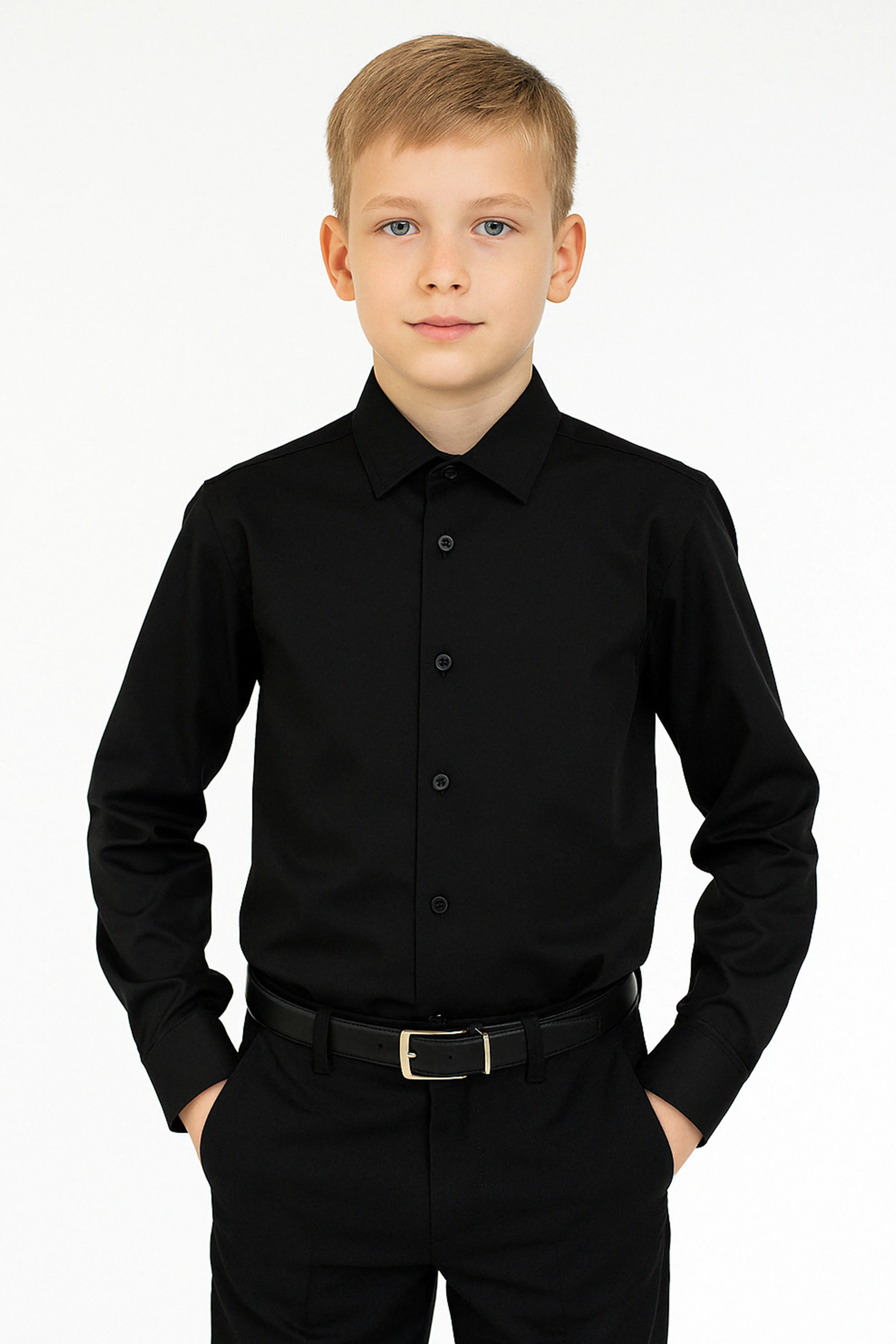 Boys Slim Fit Classic Cotton Blend Shirt - Black