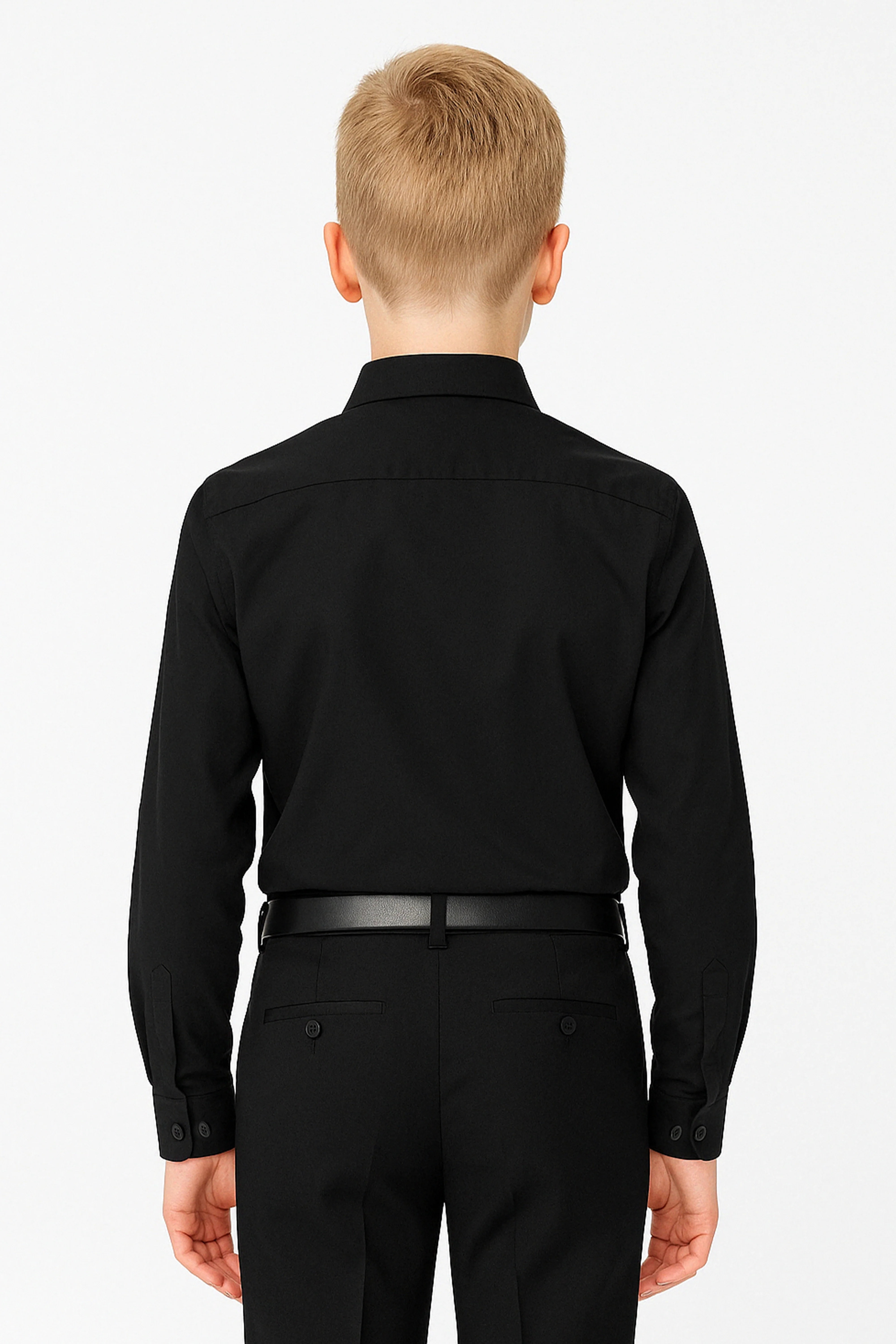 Boys Slim Fit Classic Cotton Blend Shirt - Black - Image 2