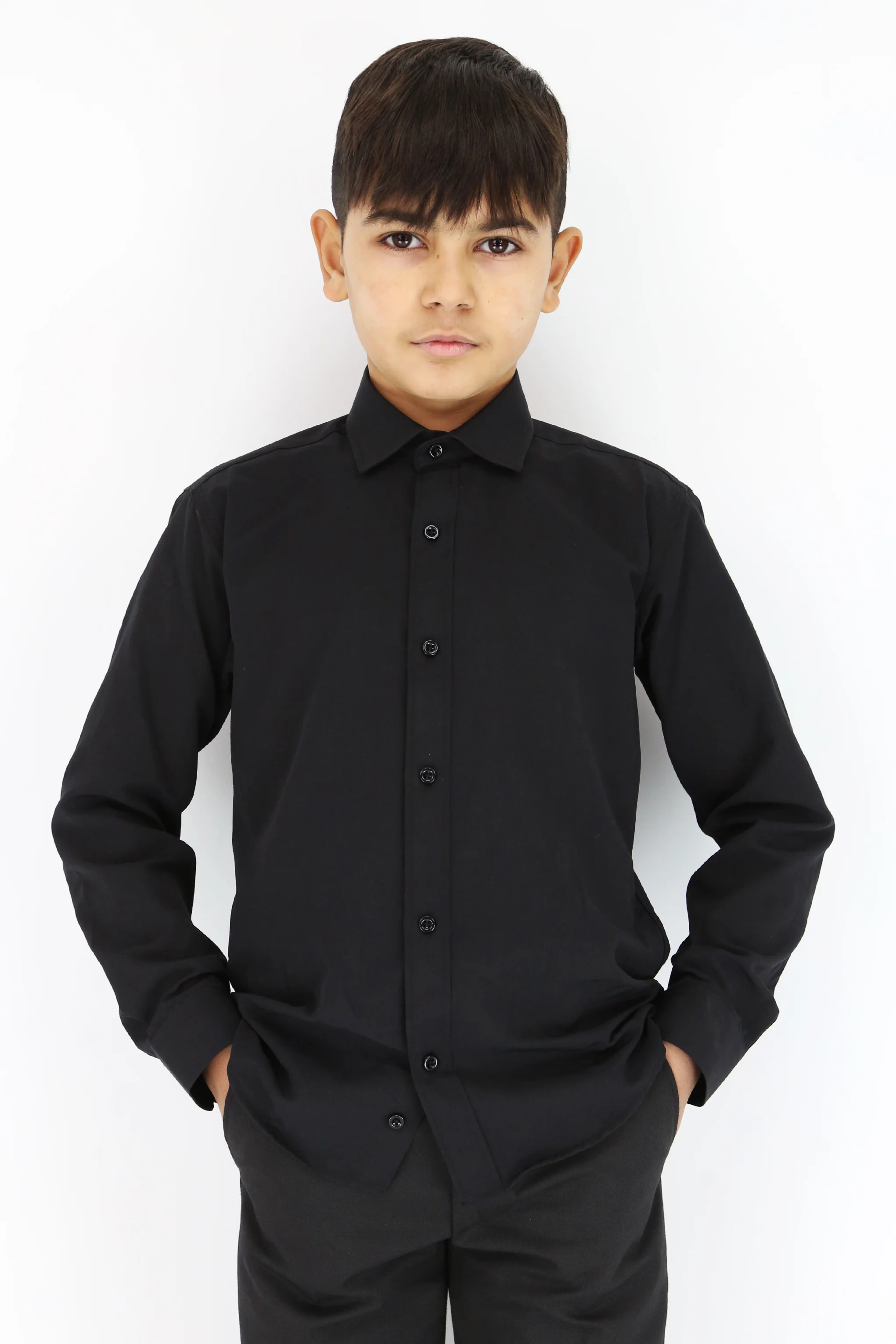 Boys Slim Fit Classic Cotton Blend Shirt - Black - Image 4