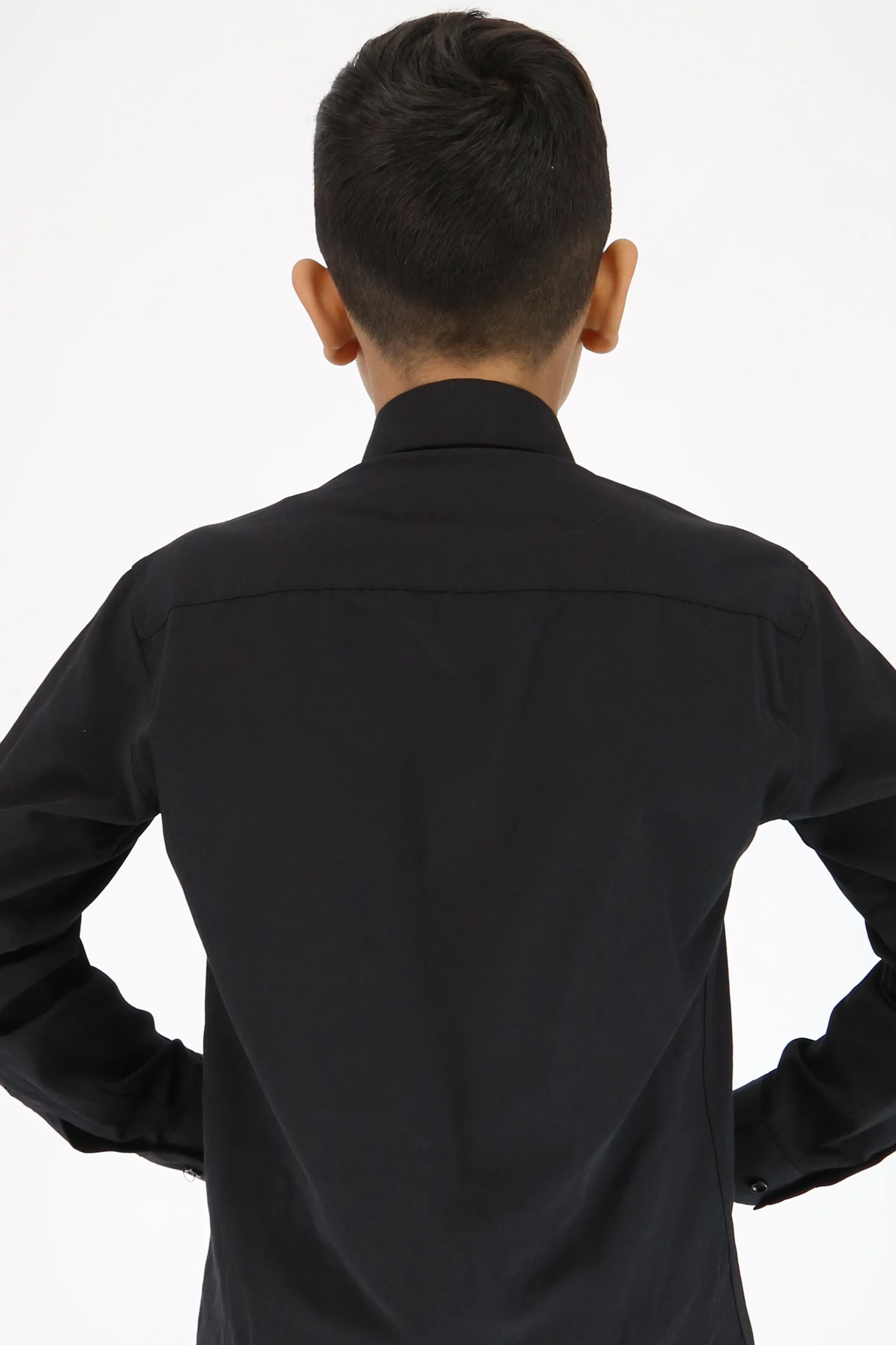 Boys Slim Fit Classic Cotton Blend Shirt - Black - Image 5