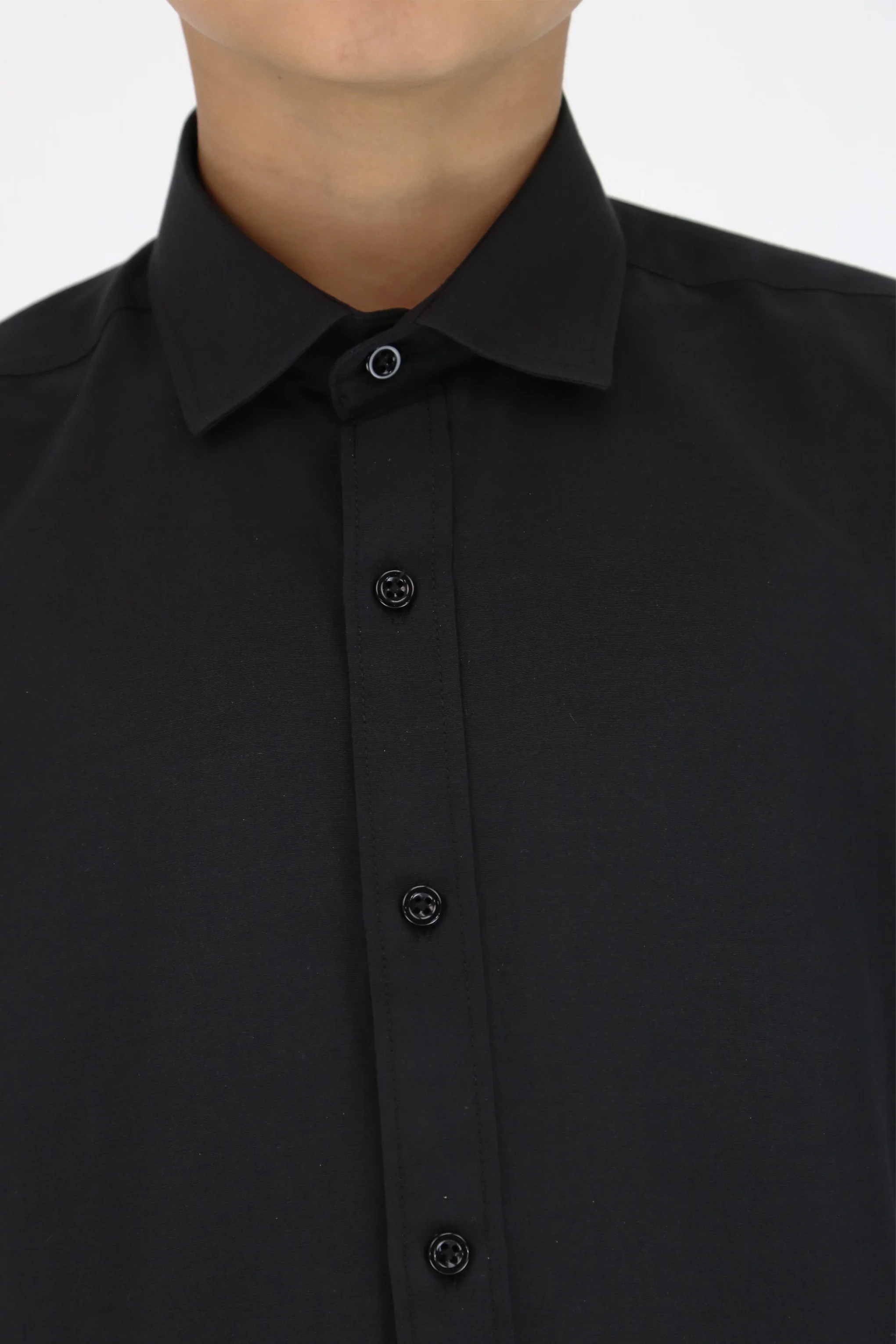 Boys Slim Fit Classic Cotton Blend Shirt - Black - Image 6
