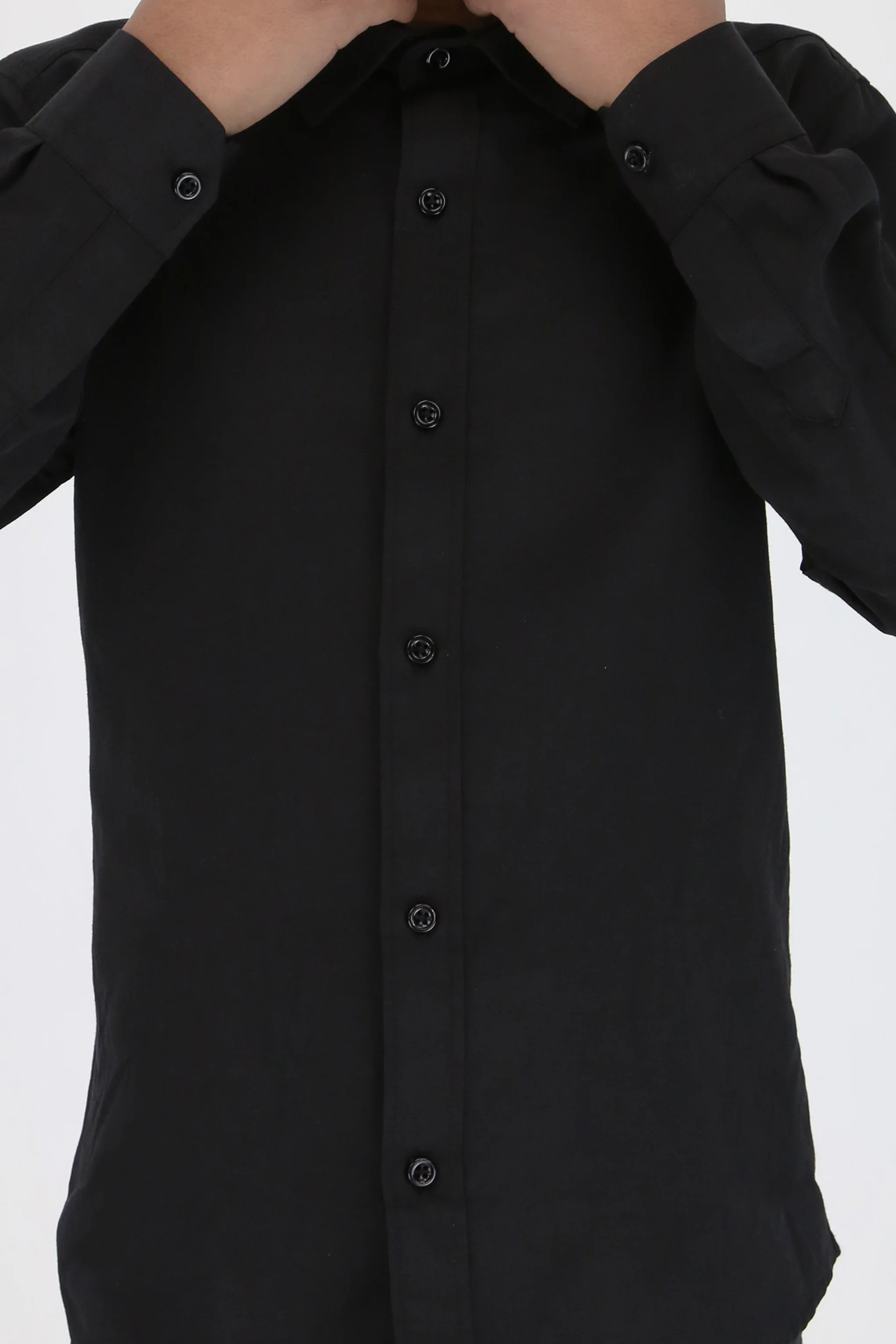 Boys Slim Fit Classic Cotton Blend Shirt - Black - Image 7