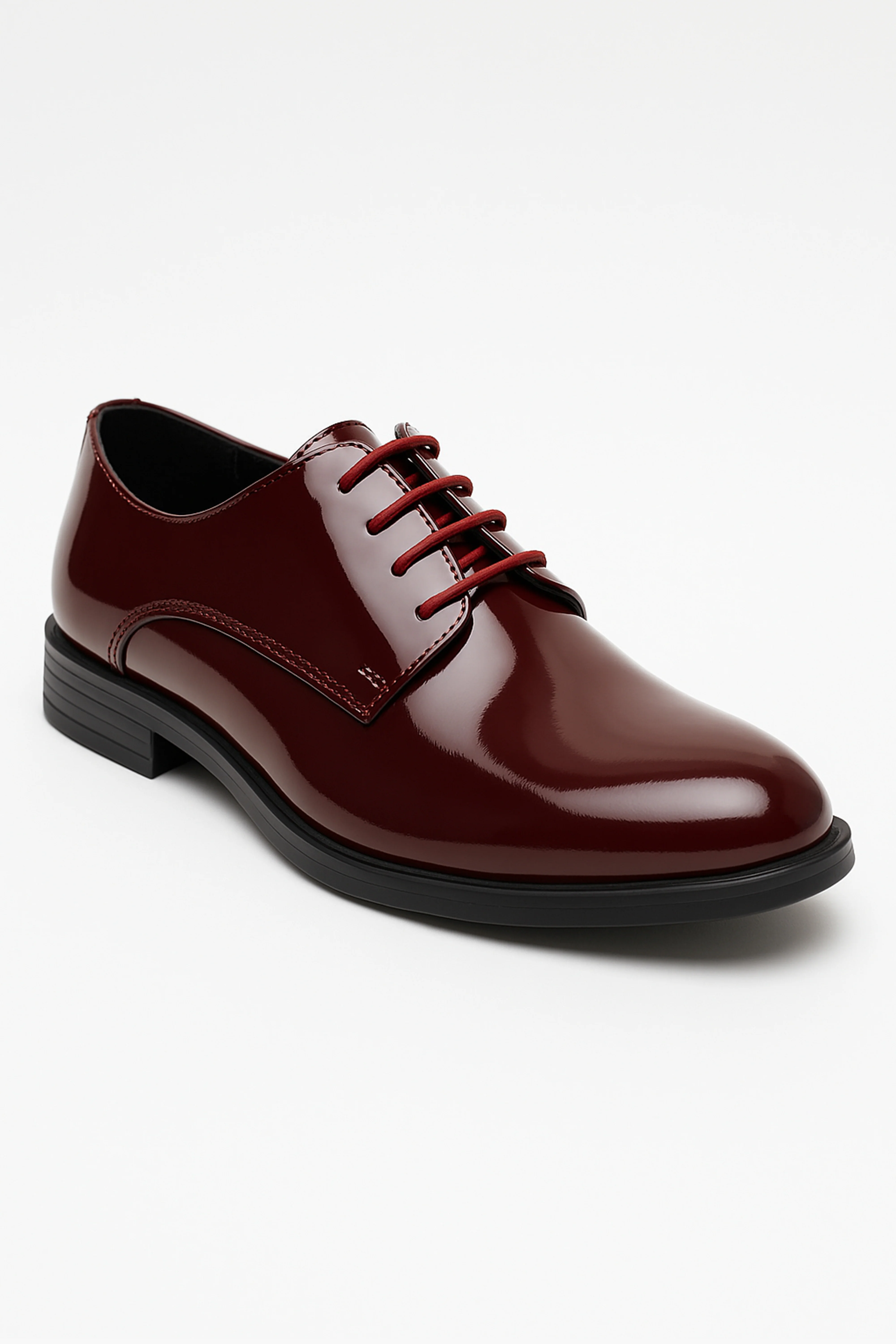 Boys Derby Patent Lace Up Formal Shoes - Burgundy