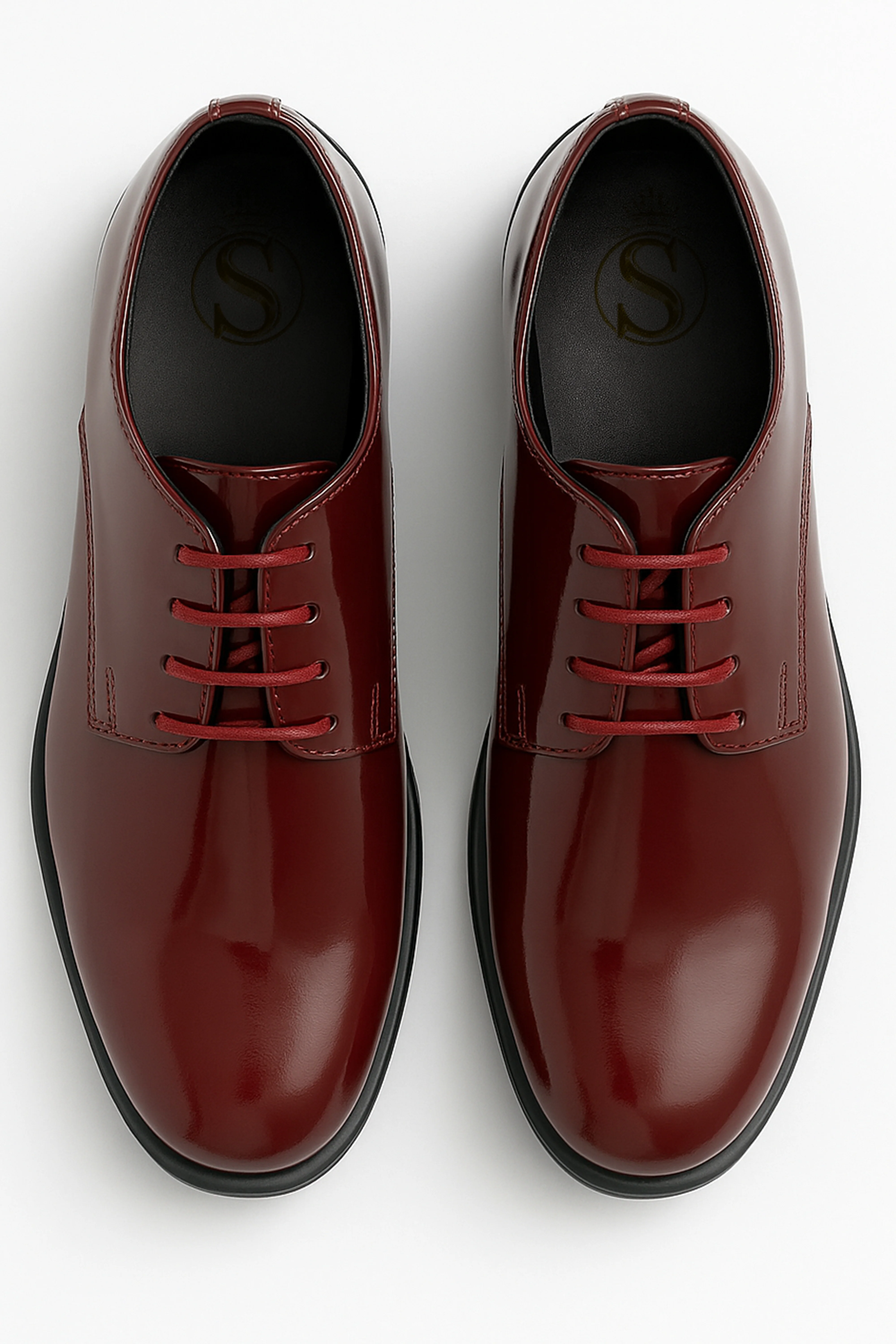 Boys Derby Patent Lace Up Formal Shoes - Burgundy - Image 2