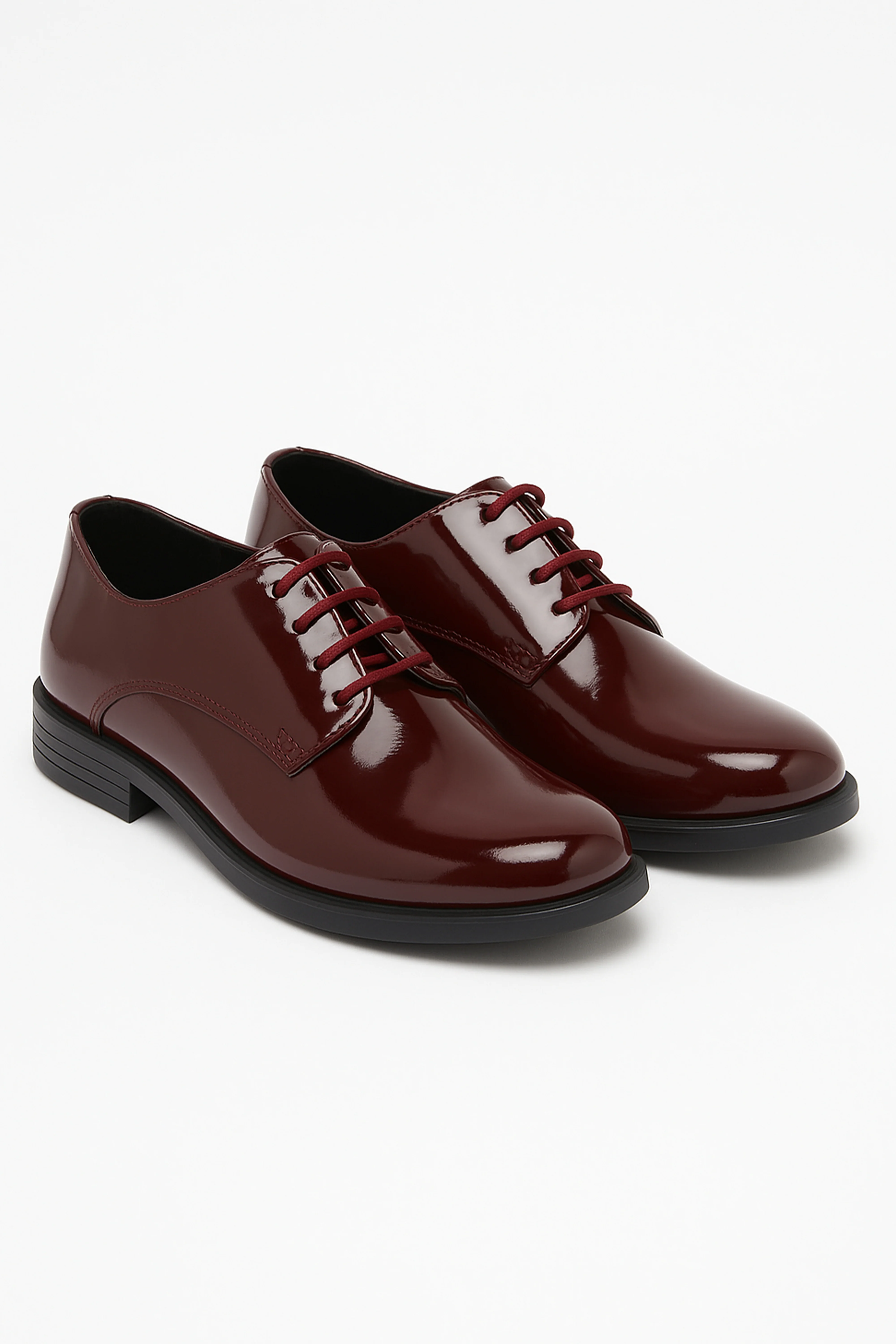 Boys Derby Patent Lace Up Formal Shoes - Burgundy - Image 3