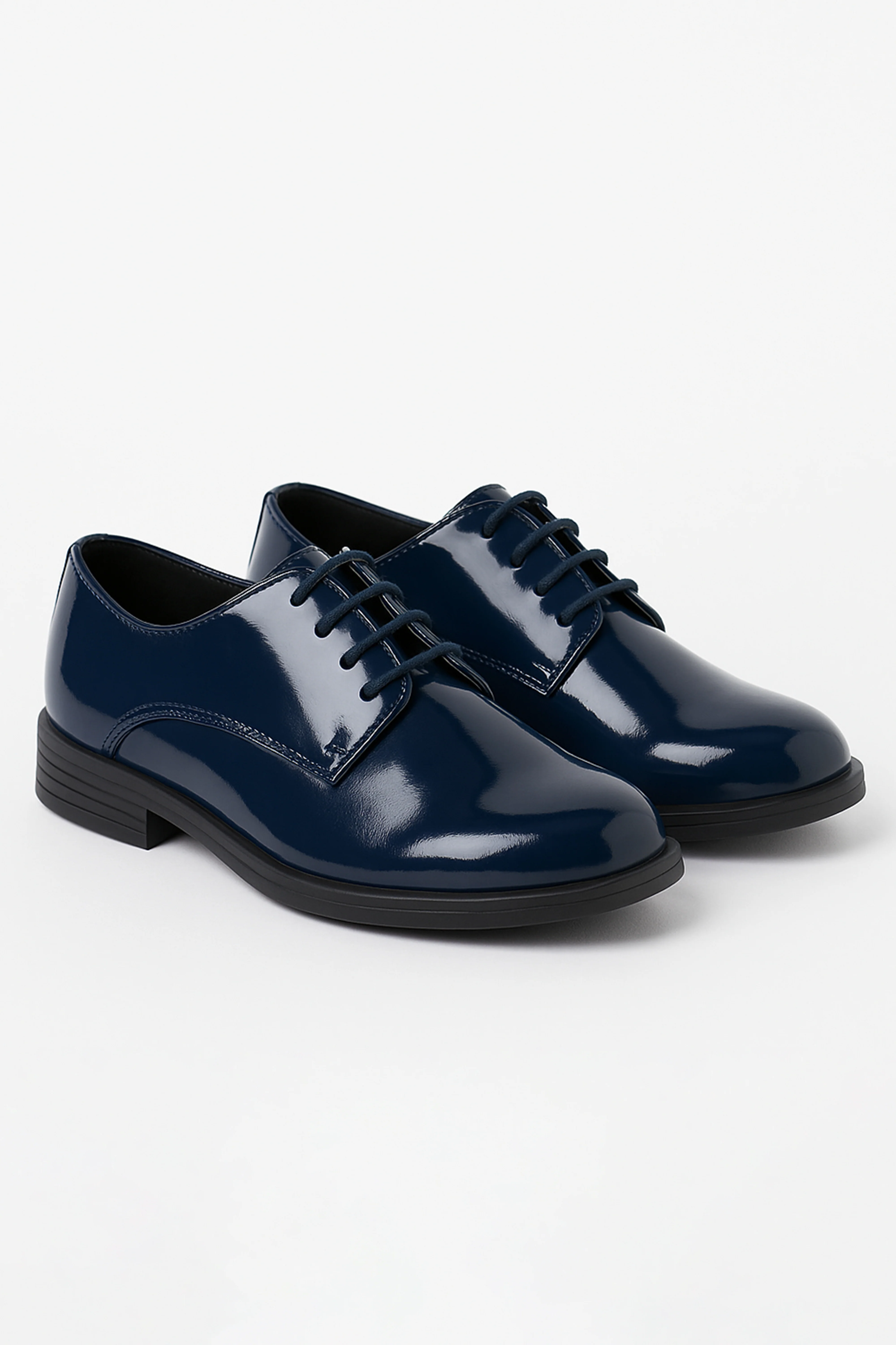 Boys Derby Patent Lace Up Formal Shoes - Navy Blue - Image 3