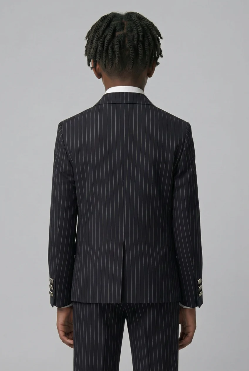Boys Double-Breasted Pinstripe Suit - 3-Piece & 6-Piece Set - Black - Image 6